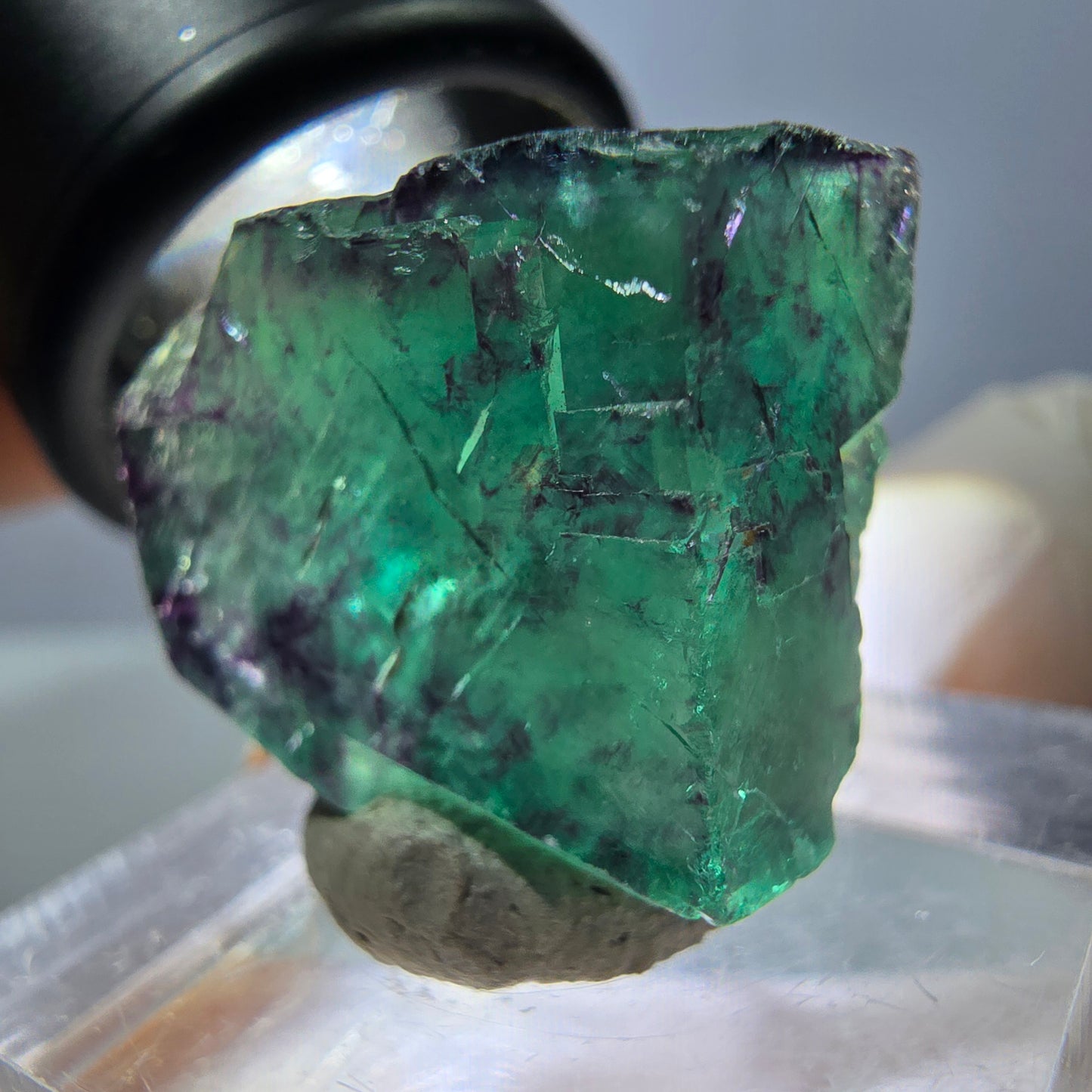 Klarer Phantom Fluorit Würfel, grün lila Okorusu, Namibia 20*19*17mm