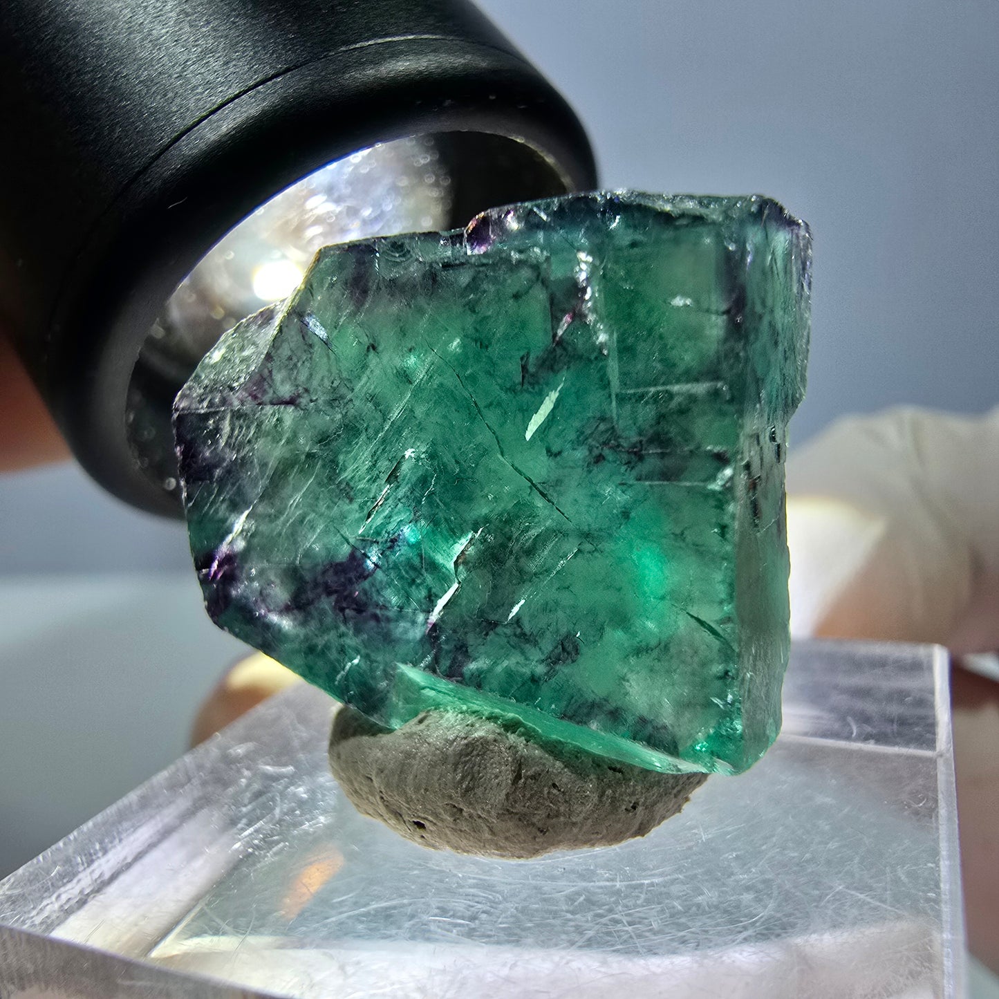 Klarer Phantom Fluorit Würfel, grün lila Okorusu, Namibia 20*19*17mm
