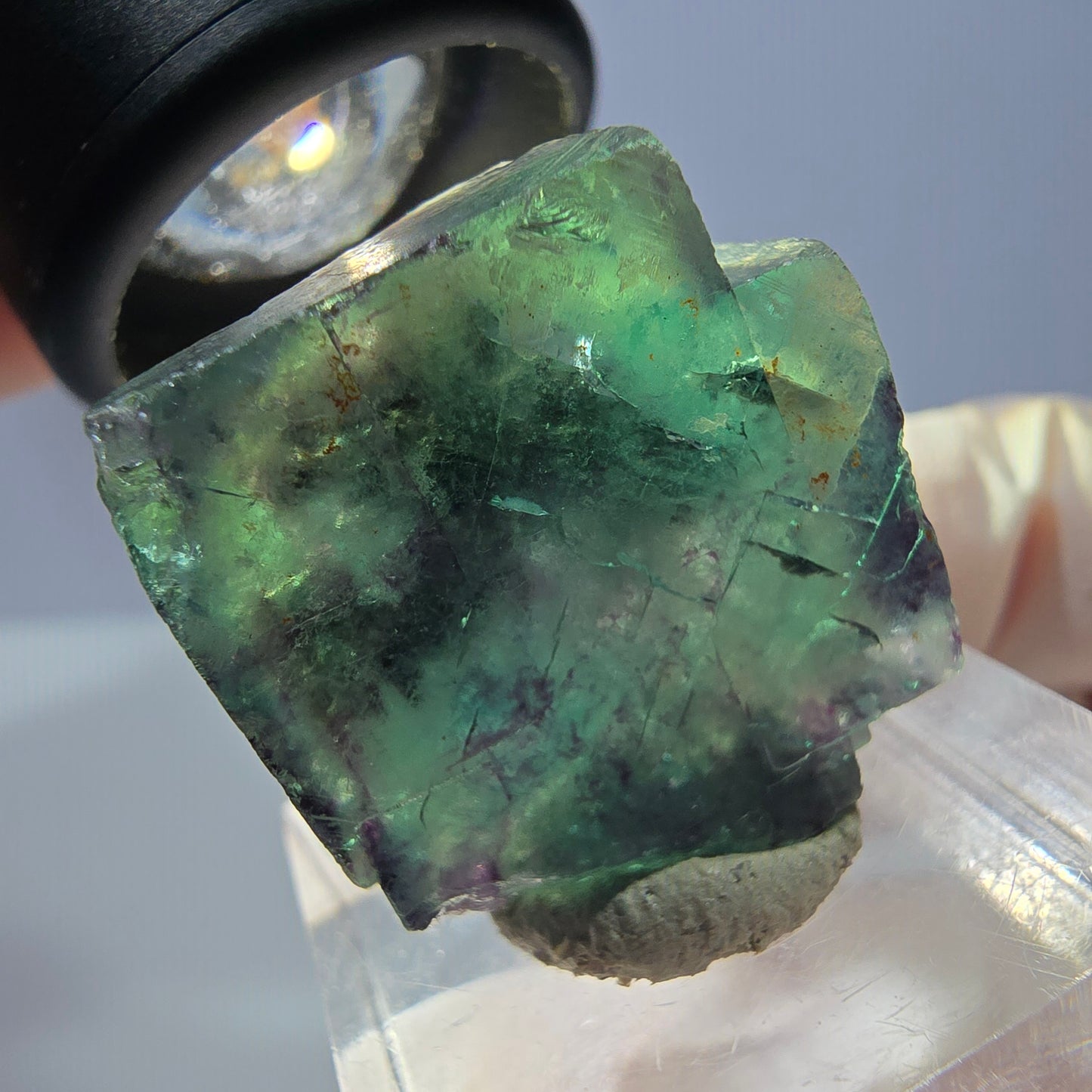 Klarer Phantom Fluorit Würfel, grün lila Okorusu, Namibia 24*22*13mm