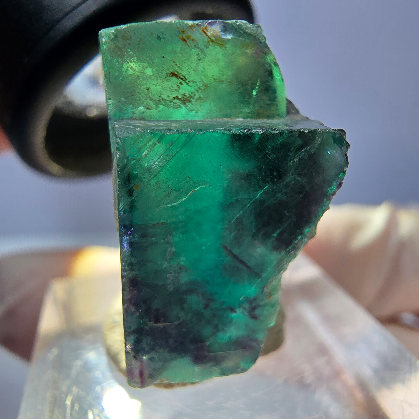 Klarer Phantom Fluorit Würfel, grün lila Okorusu, Namibia 24*22*13mm