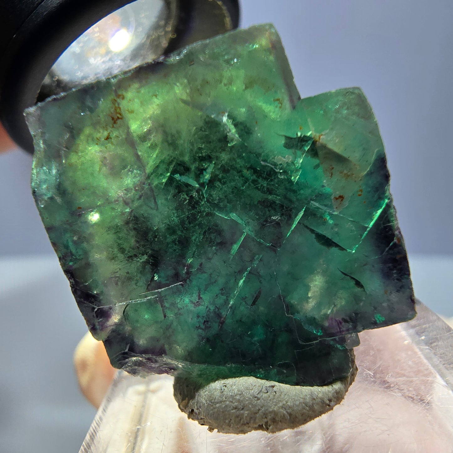Klarer Phantom Fluorit Würfel, grün lila Okorusu, Namibia 24*22*13mm