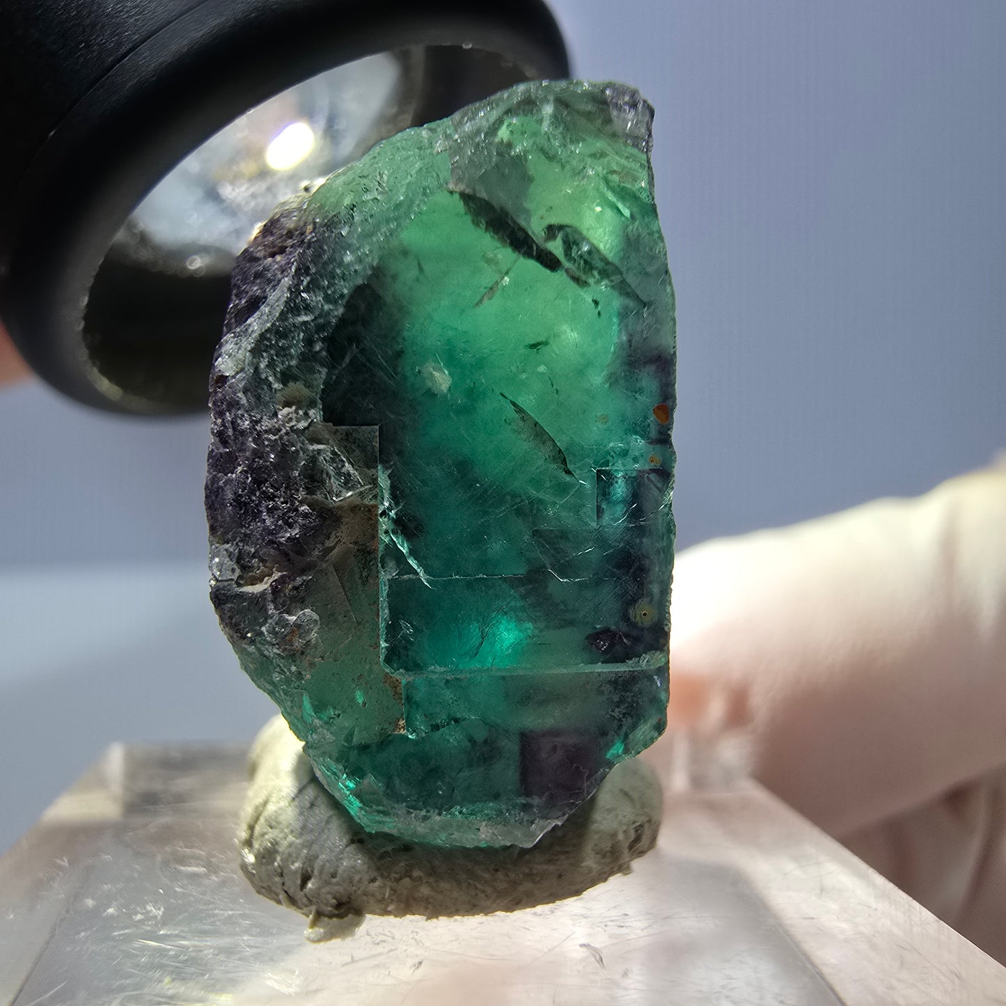 Klarer Phantom Fluorit Würfel, grün lila Okorusu, Namibia 24*22*13mm