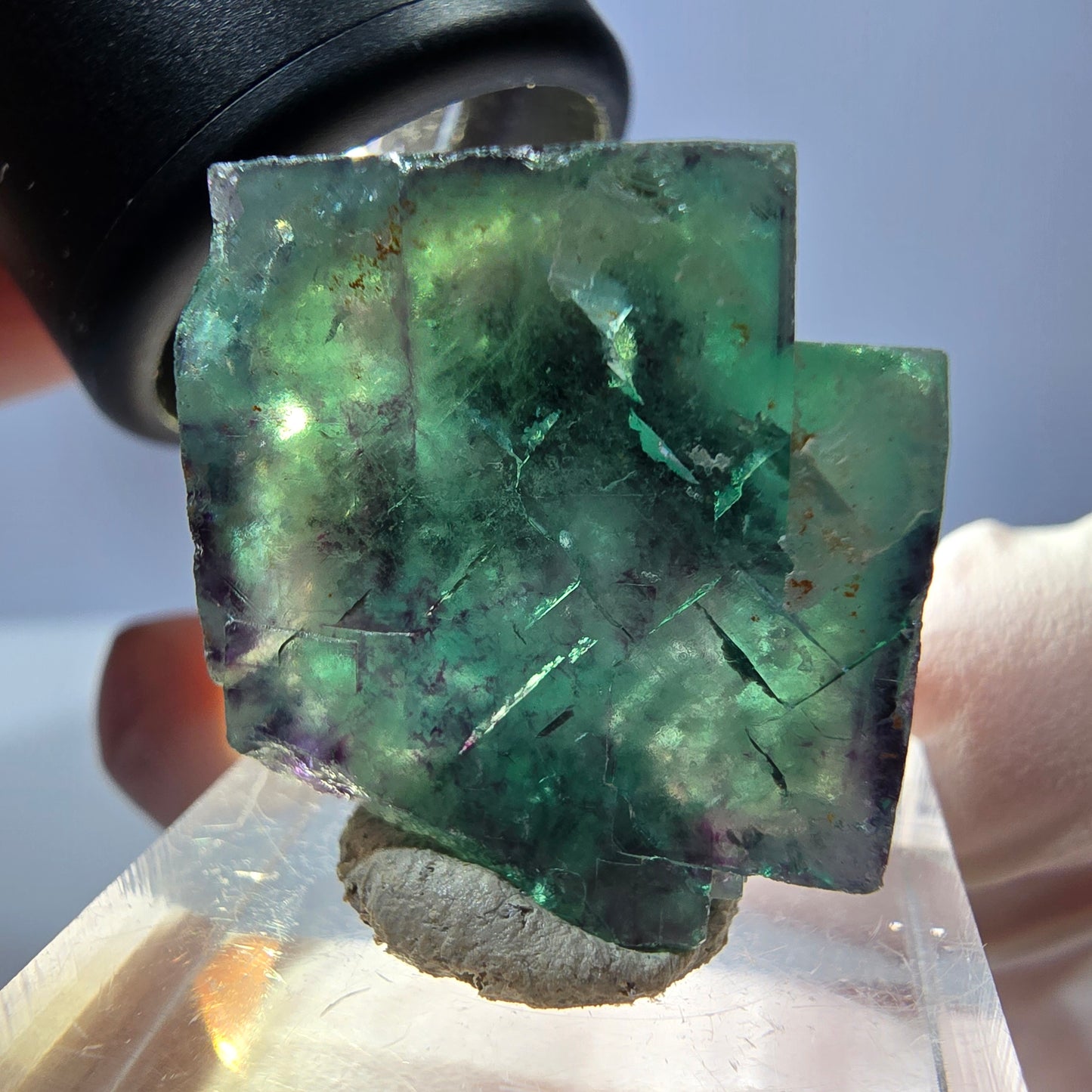 Klarer Phantom Fluorit Würfel, grün lila Okorusu, Namibia 24*22*13mm