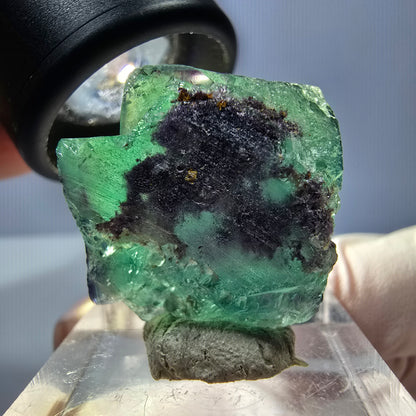 Klarer Phantom Fluorit Würfel, grün lila Okorusu, Namibia 24*22*13mm