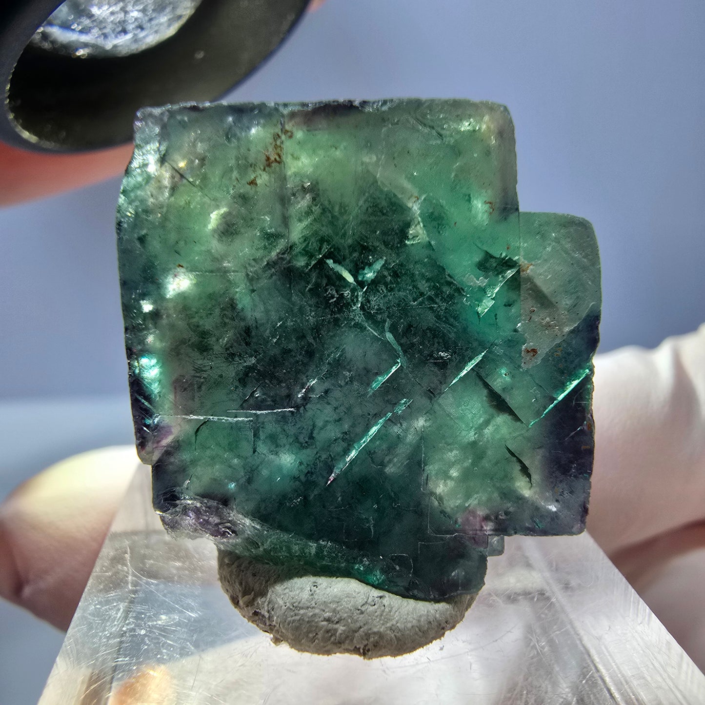 Klarer Phantom Fluorit Würfel, grün lila Okorusu, Namibia 24*22*13mm