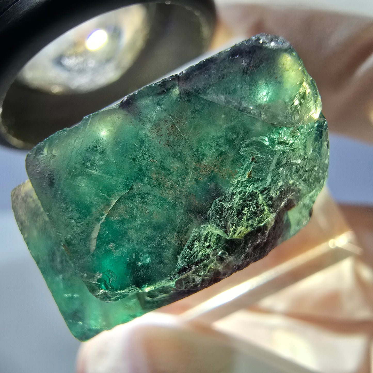 Klarer Phantom Fluorit Würfel, grün lila Okorusu, Namibia 24*22*13mm