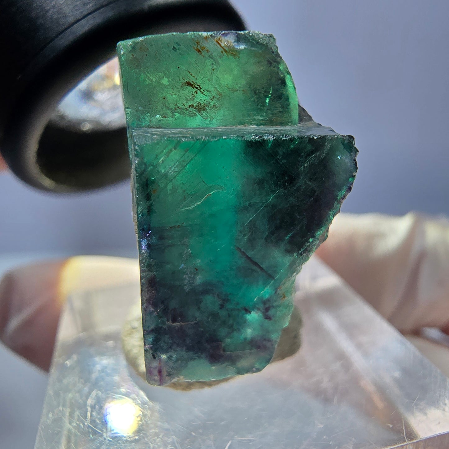Klarer Phantom Fluorit Würfel, grün lila Okorusu, Namibia 24*22*13mm