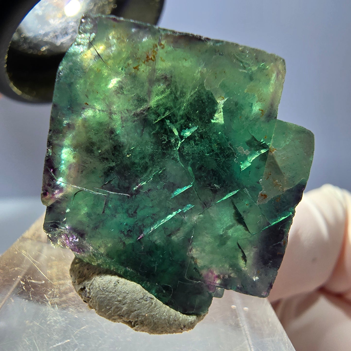 Klarer Phantom Fluorit Würfel, grün lila Okorusu, Namibia 24*22*13mm