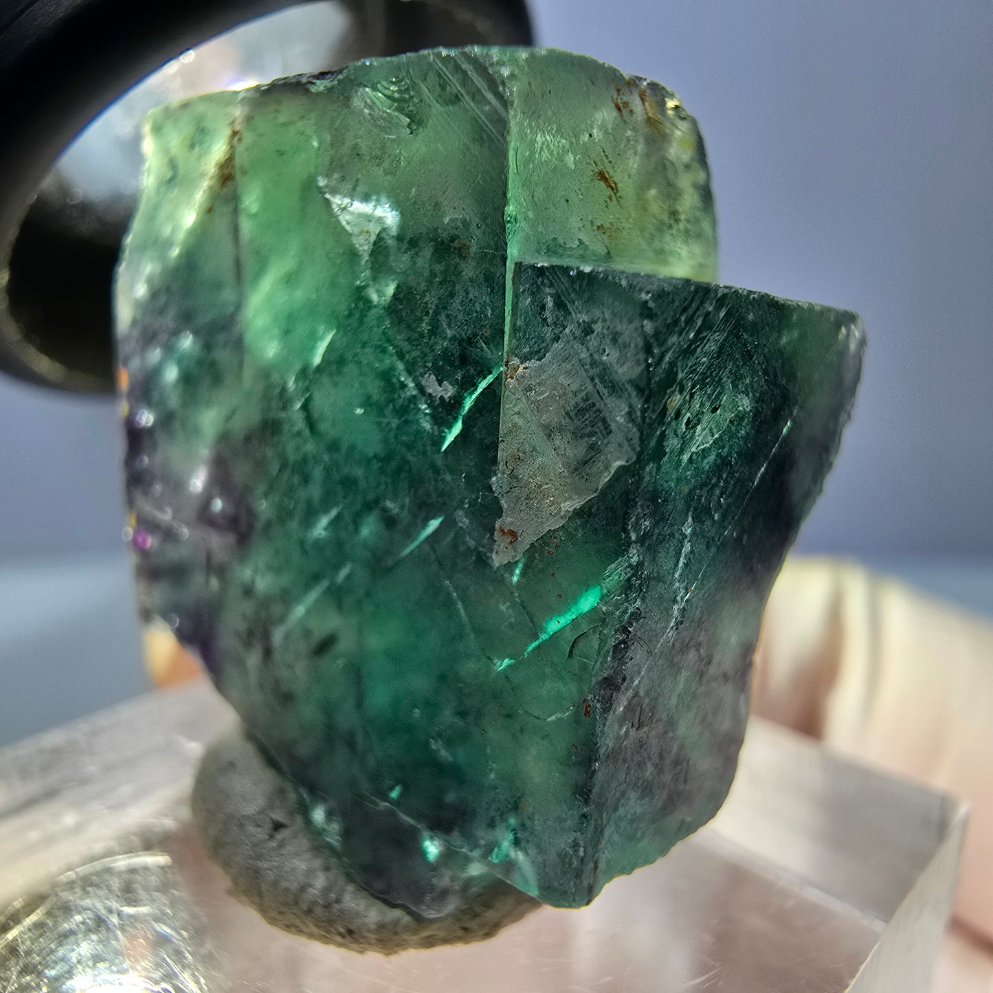 Klarer Phantom Fluorit Würfel, grün lila Okorusu, Namibia 24*22*13mm