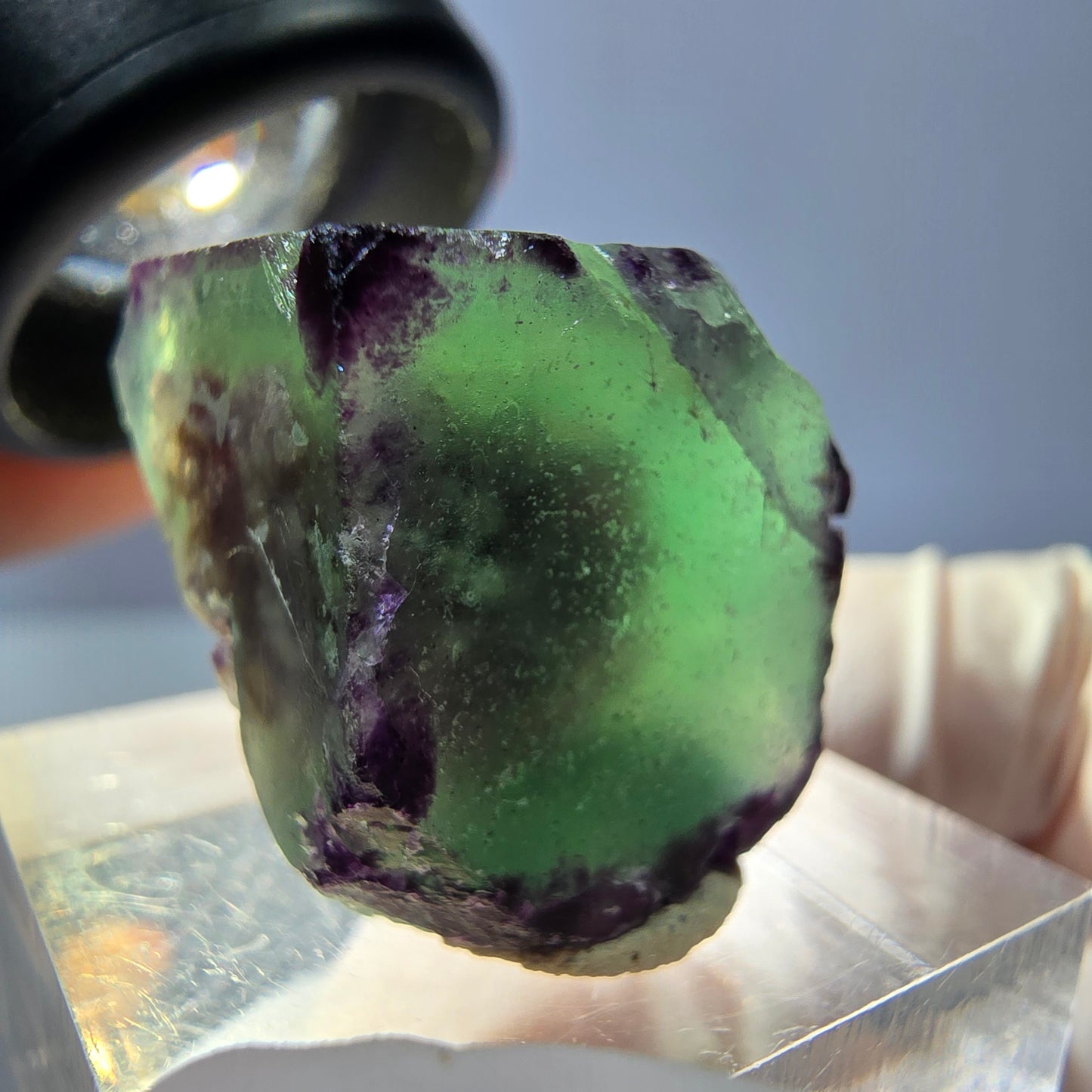 Klarer Phantom Fluorit Würfel, grün lila Okorusu, Namibia 20*19*18mm