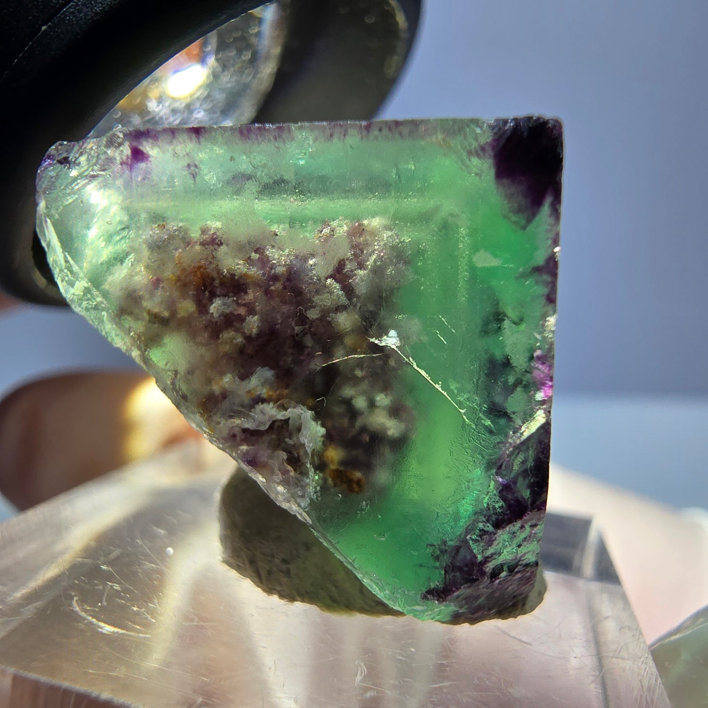 Klarer Phantom Fluorit Würfel, grün lila Okorusu, Namibia 20*19*18mm