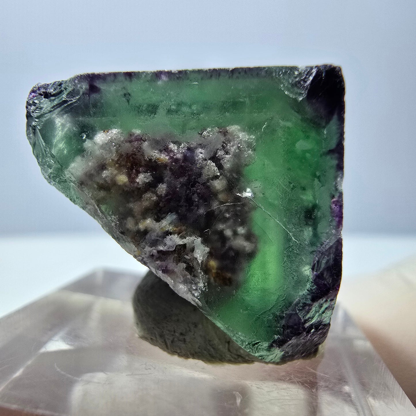 Klarer Phantom Fluorit Würfel, grün lila Okorusu, Namibia 20*19*18mm