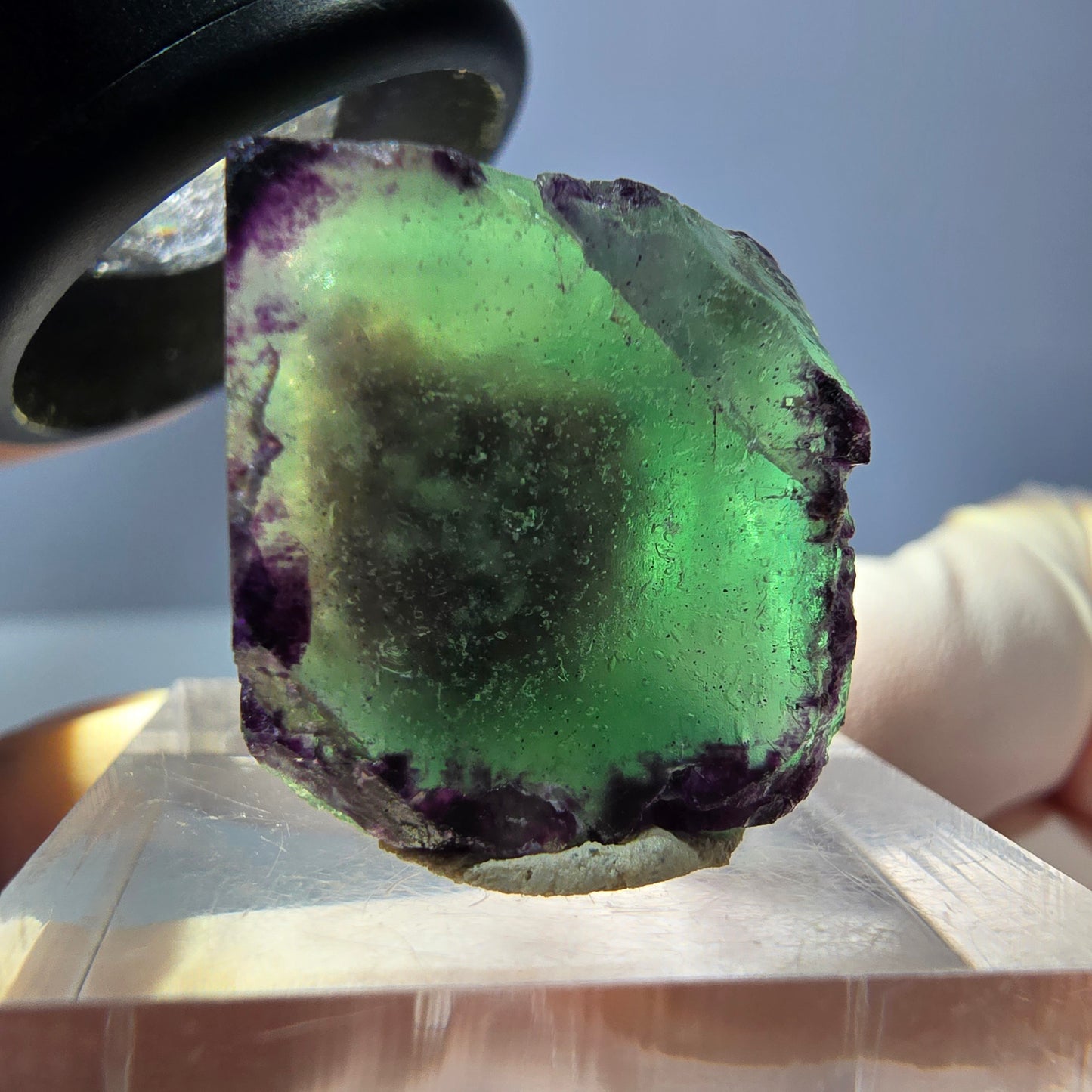 Klarer Phantom Fluorit Würfel, grün lila Okorusu, Namibia 20*19*18mm