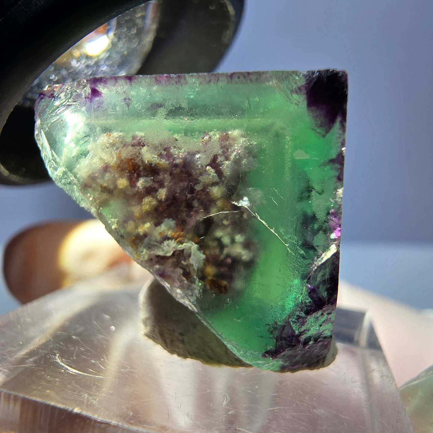 Klarer Phantom Fluorit Würfel, grün lila Okorusu, Namibia 20*19*18mm