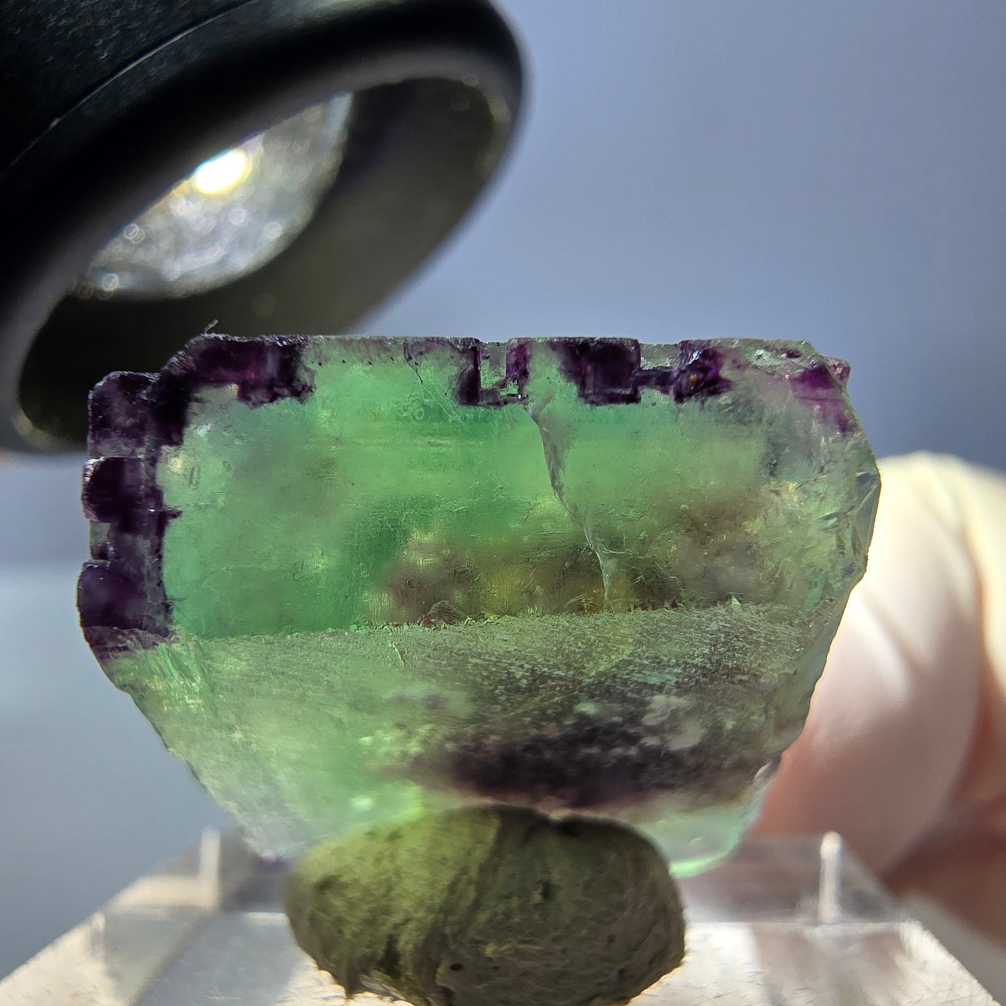 Klarer Phantom Fluorit Würfel, grün lila Okorusu, Namibia 20*19*18mm