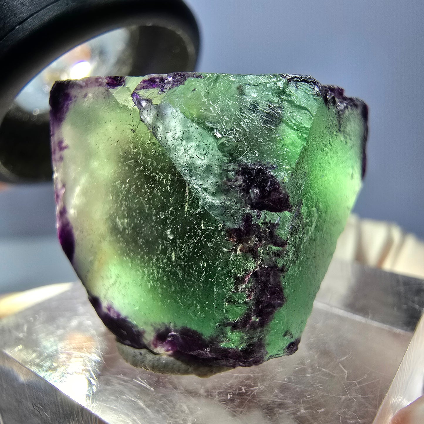 Klarer Phantom Fluorit Würfel, grün lila Okorusu, Namibia 20*19*18mm