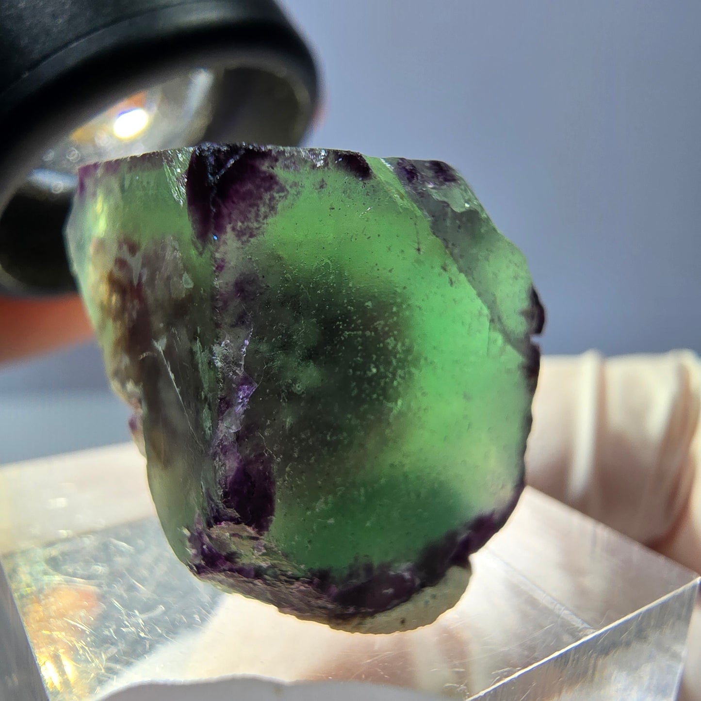 Klarer Phantom Fluorit Würfel, grün lila Okorusu, Namibia 20*19*18mm