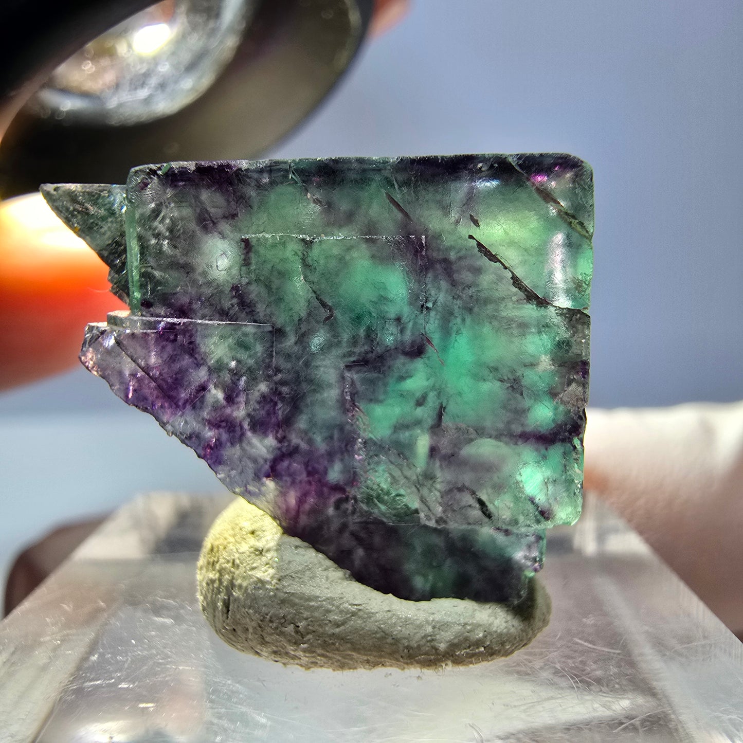 Klarer Phantom Fluorit Würfel, grün lila Okorusu, Namibia 20*18*14mm