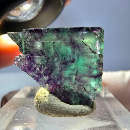 Klarer Phantom Fluorit Würfel, grün lila Okorusu, Namibia 20*18*14mm