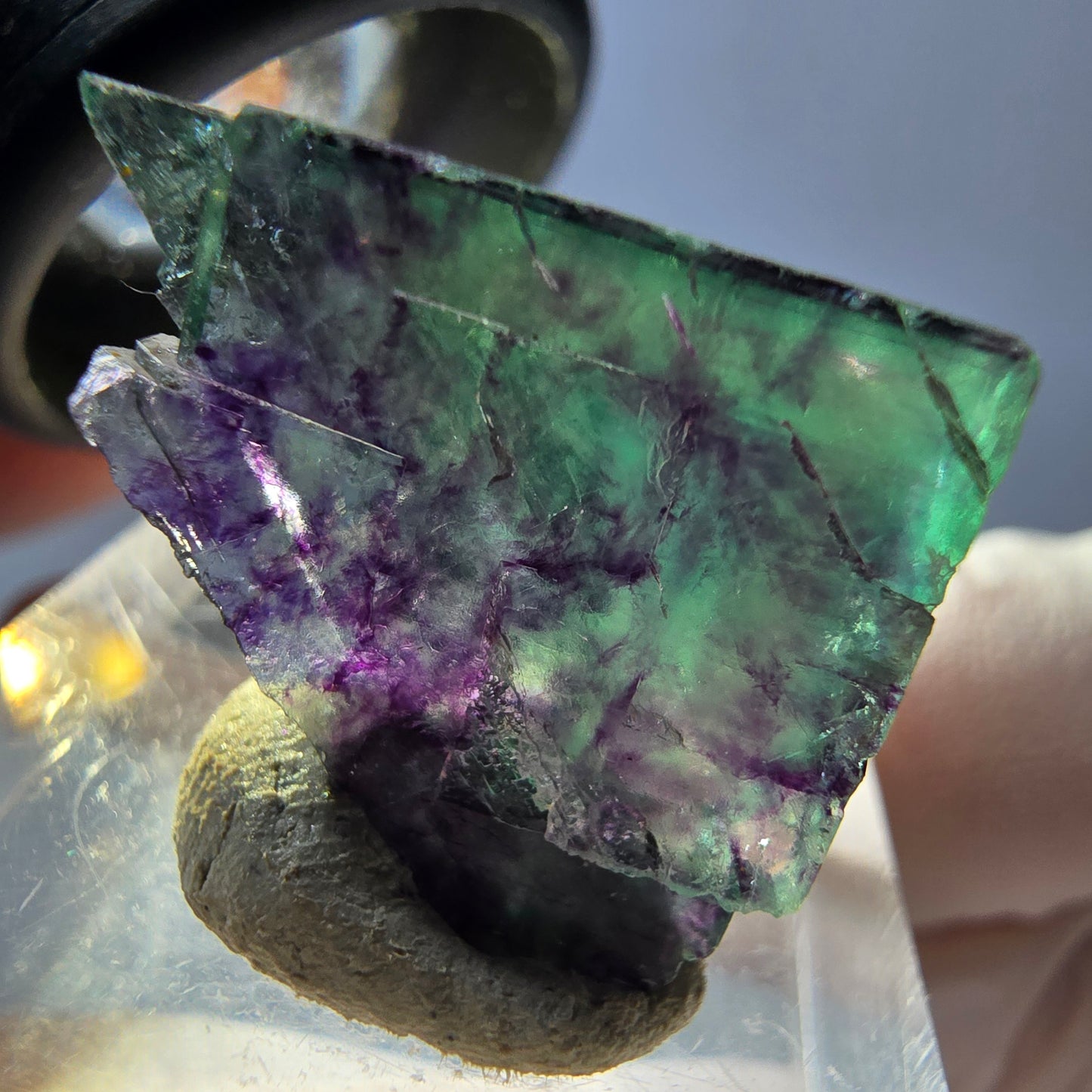 Klarer Phantom Fluorit Würfel, grün lila Okorusu, Namibia 20*18*14mm