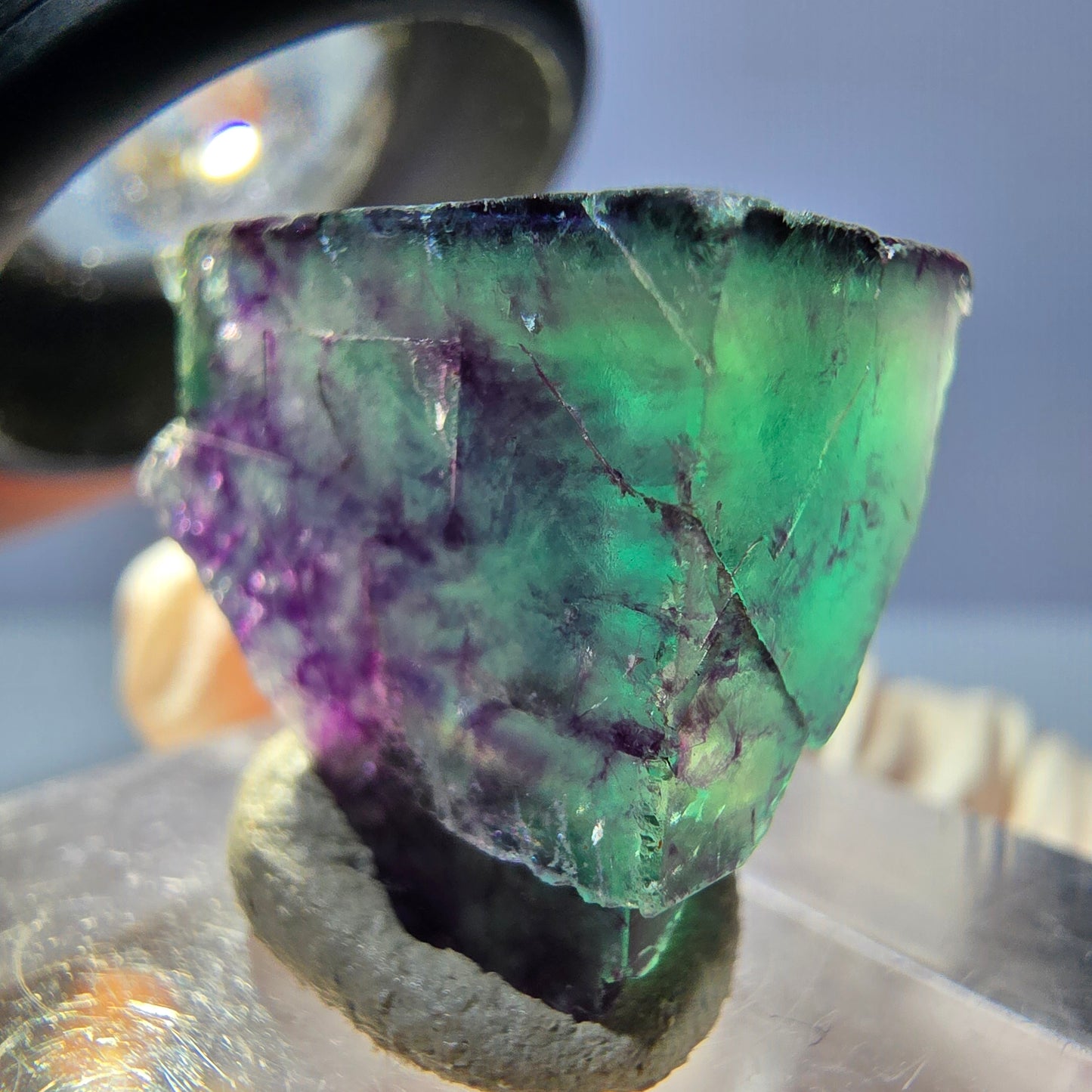Klarer Phantom Fluorit Würfel, grün lila Okorusu, Namibia 20*18*14mm