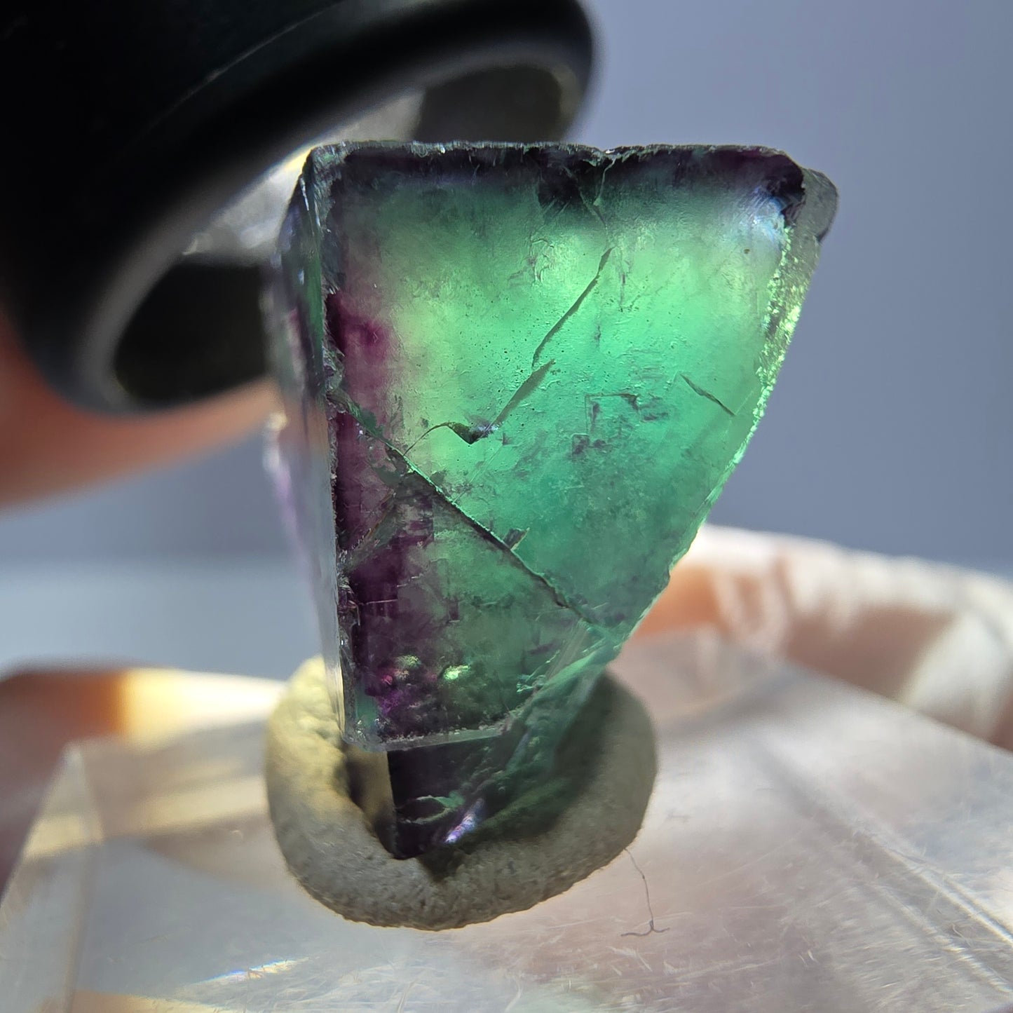 Klarer Phantom Fluorit Würfel, grün lila Okorusu, Namibia 20*18*14mm