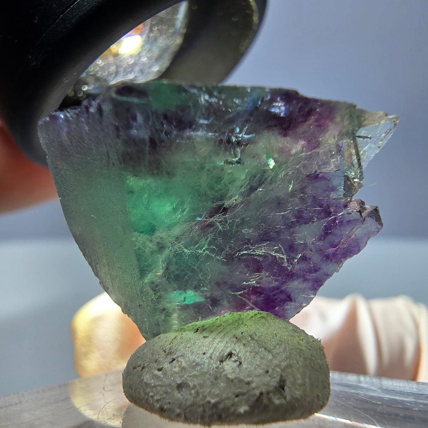 Klarer Phantom Fluorit Würfel, grün lila Okorusu, Namibia 20*18*14mm