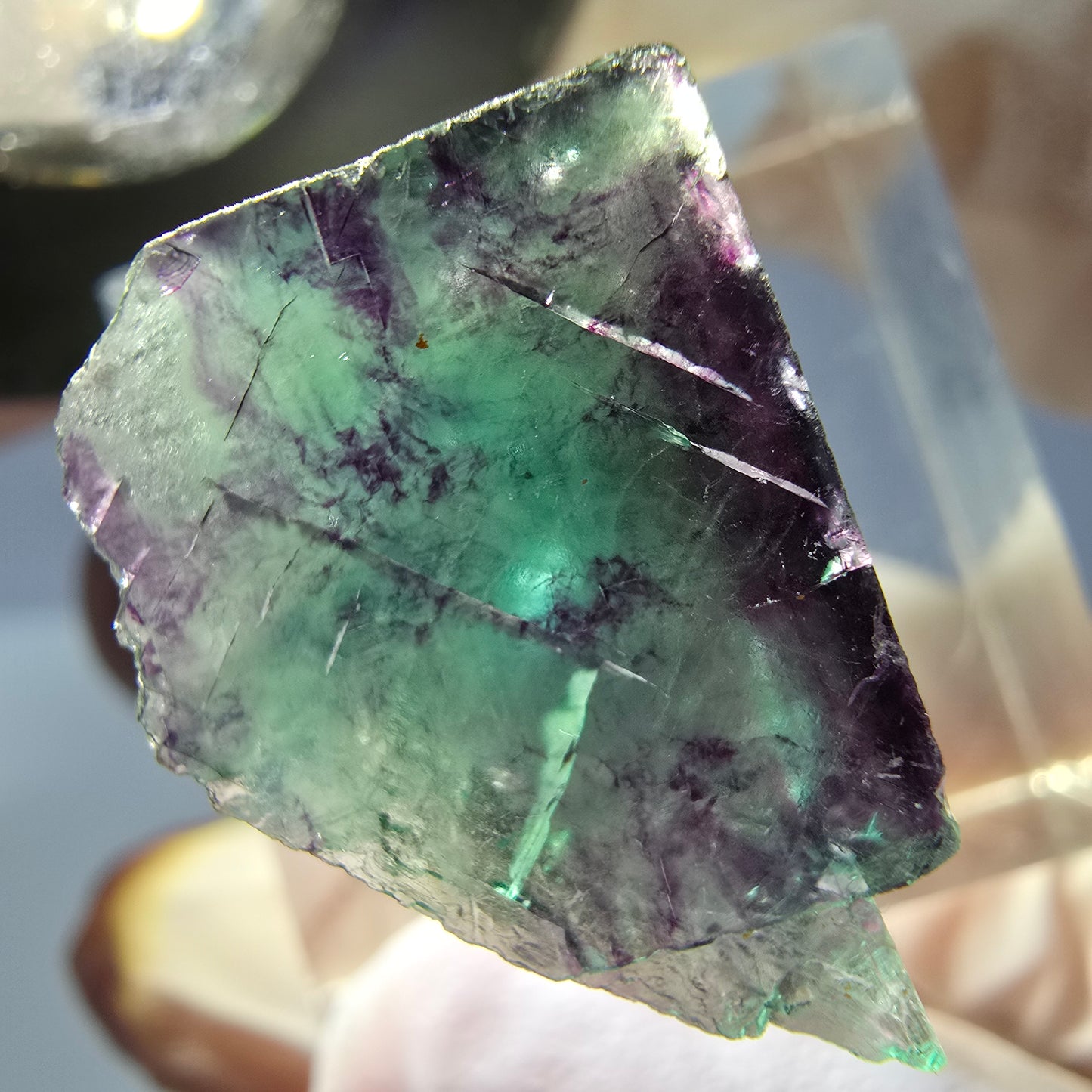 Klarer Phantom Fluorit Würfel, grün lila Okorusu, Namibia 20*18*14mm