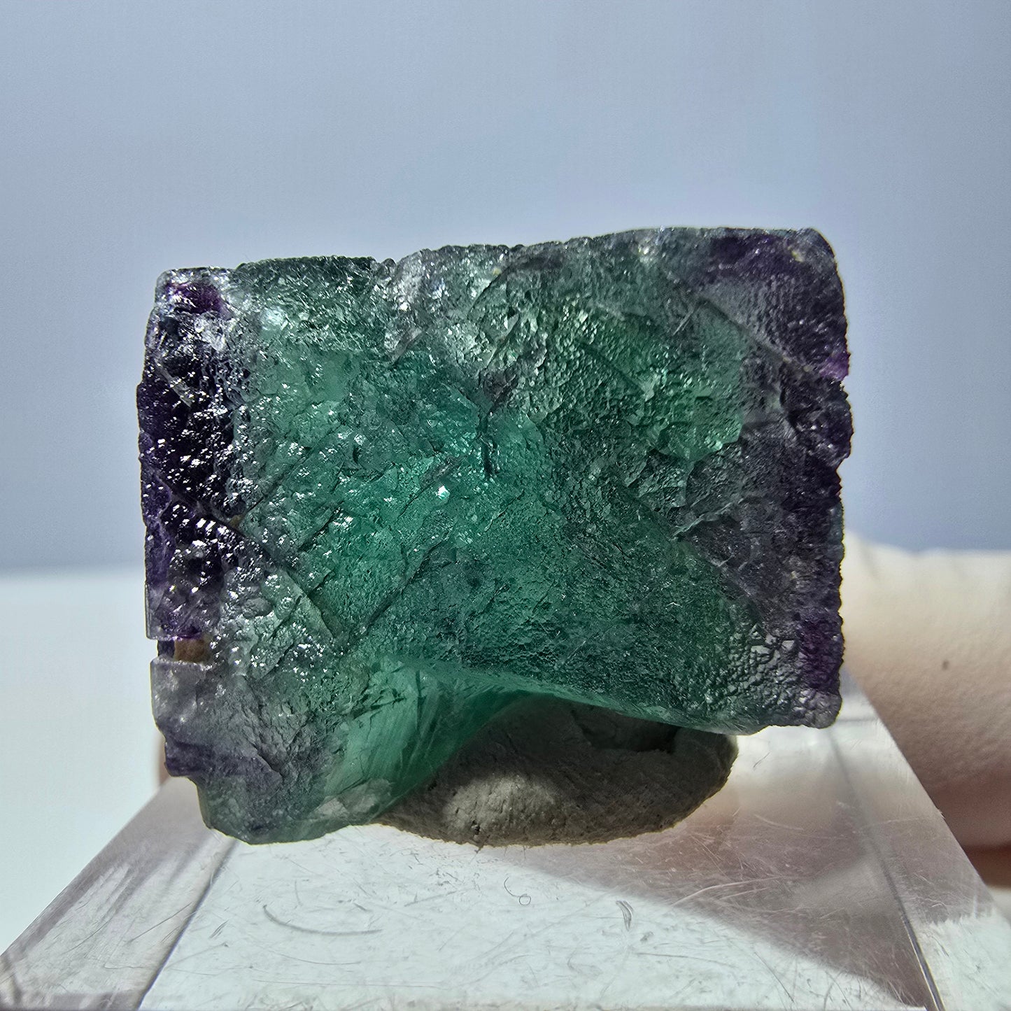 Klarer Phantom Fluorit Würfel, grün lila Okorusu, Namibia 23*20*11mm
