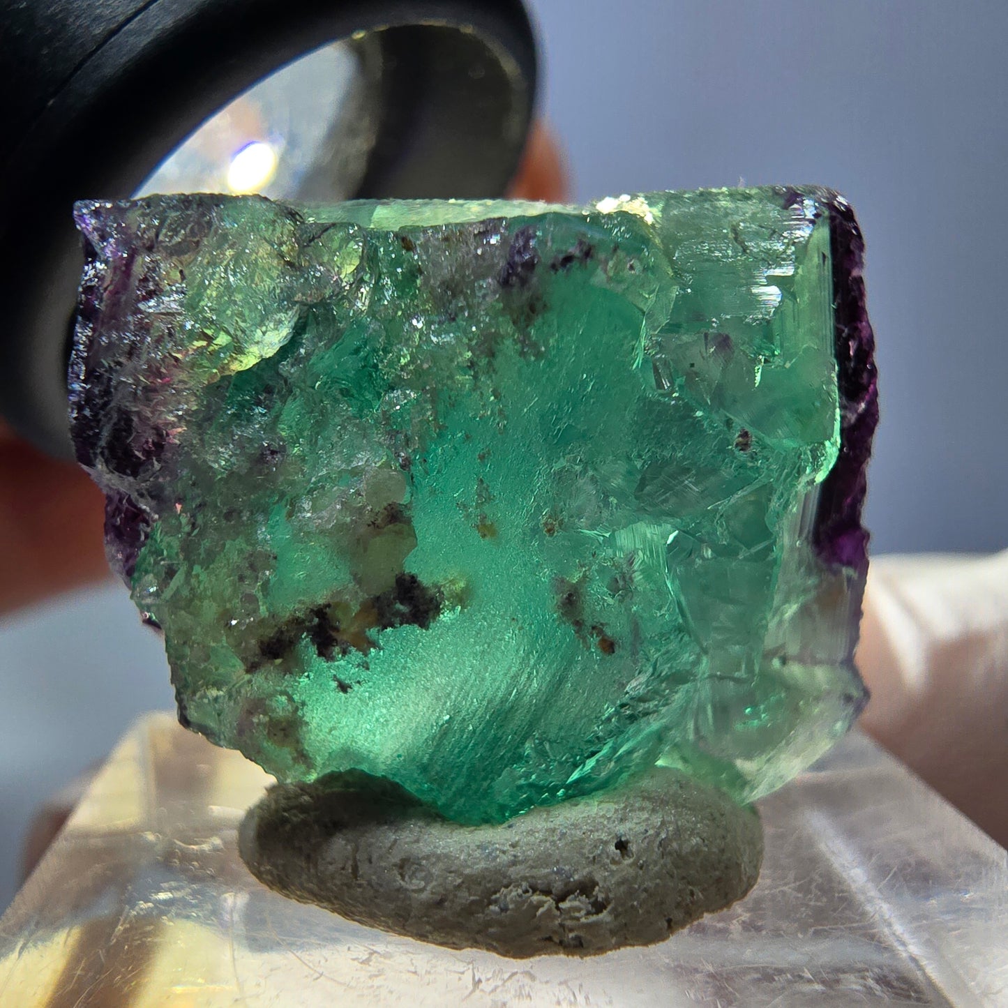 Klarer Phantom Fluorit Würfel, grün lila Okorusu, Namibia 23*20*11mm