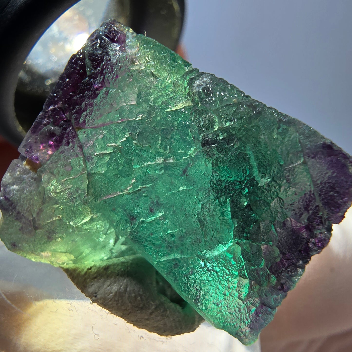 Klarer Phantom Fluorit Würfel, grün lila Okorusu, Namibia 23*20*11mm