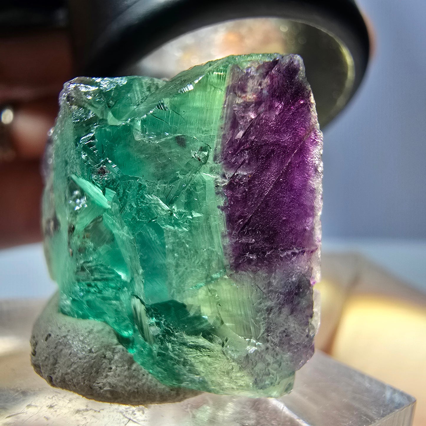Klarer Phantom Fluorit Würfel, grün lila Okorusu, Namibia 23*20*11mm