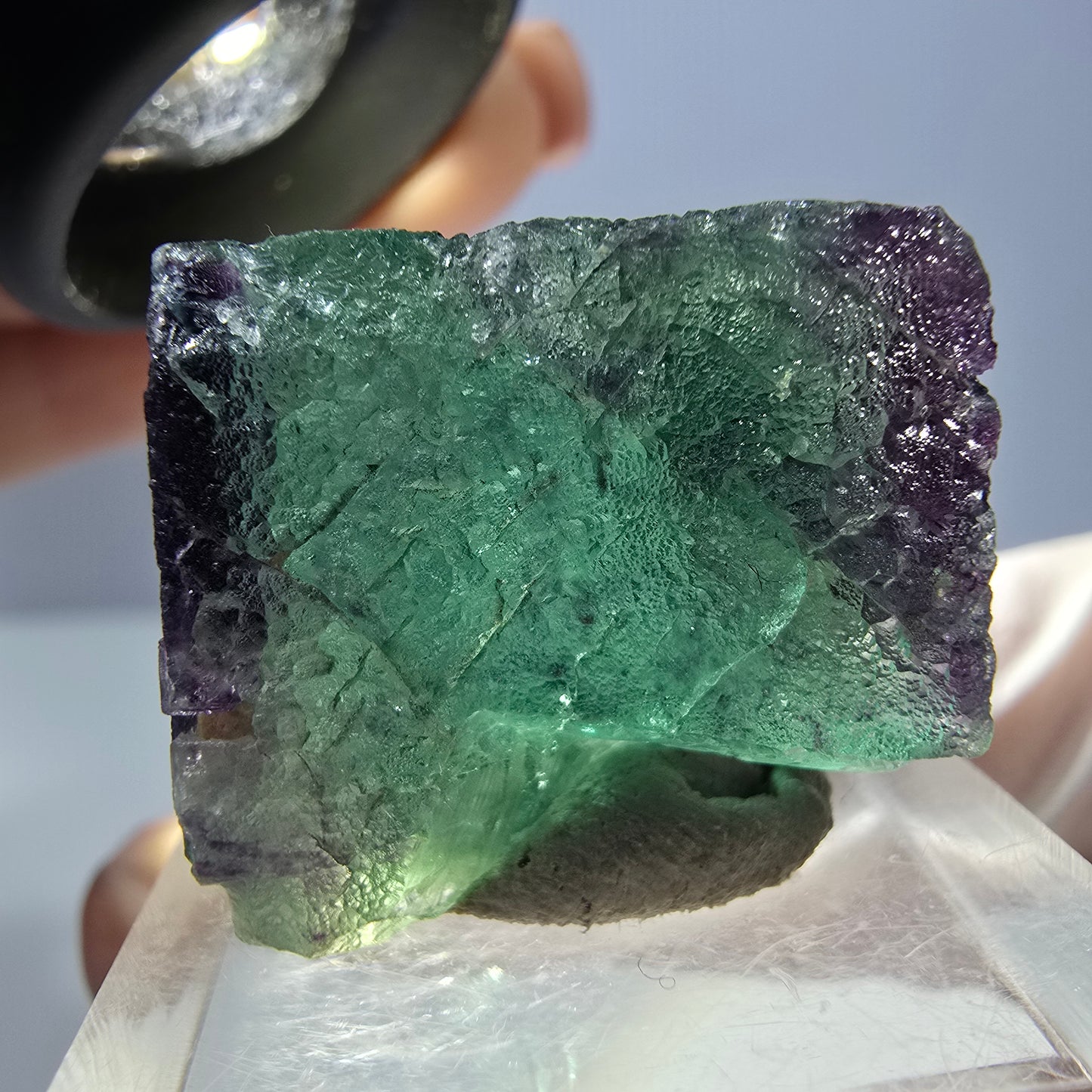 Klarer Phantom Fluorit Würfel, grün lila Okorusu, Namibia 23*20*11mm