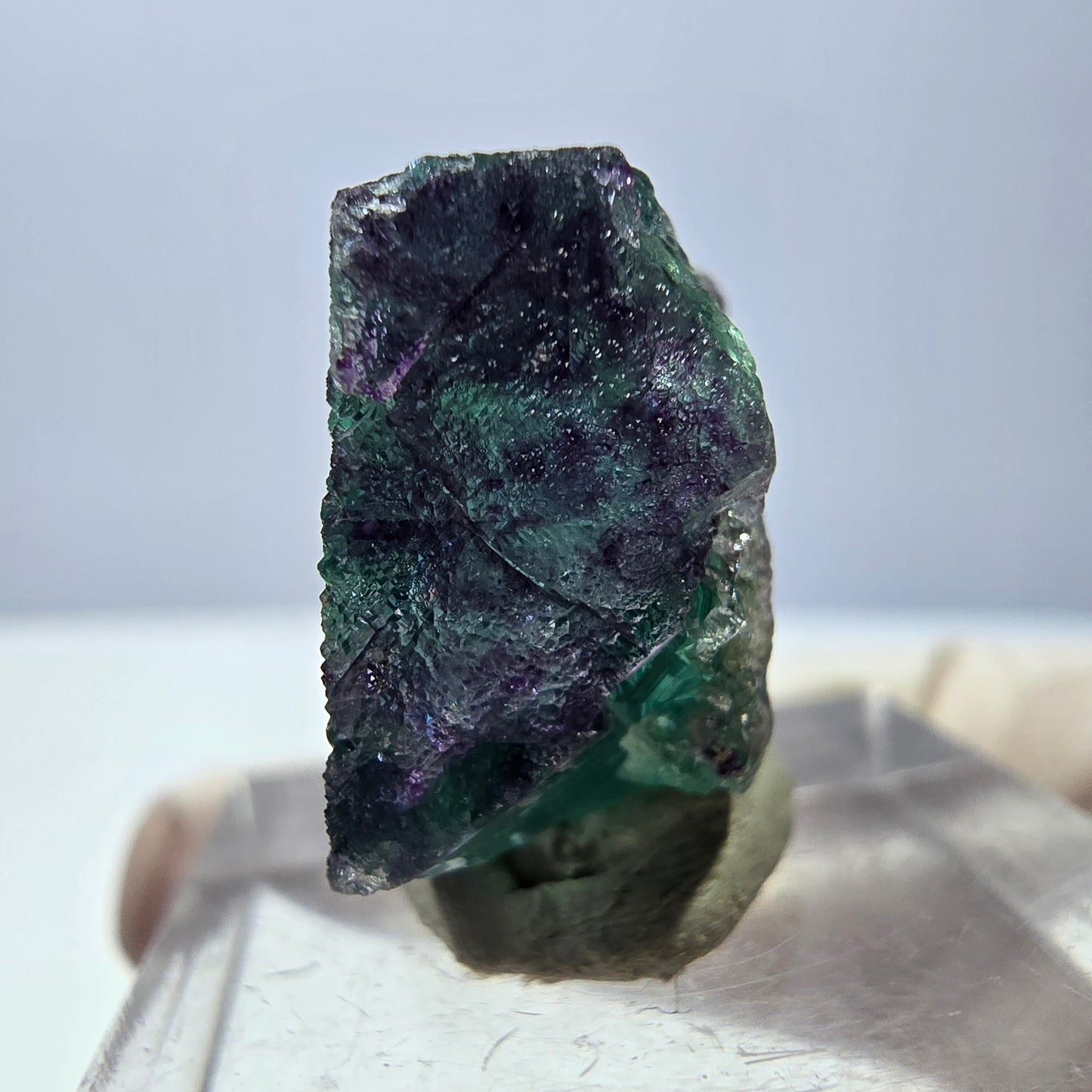 Klarer Phantom Fluorit Würfel, grün lila Okorusu, Namibia 23*20*11mm