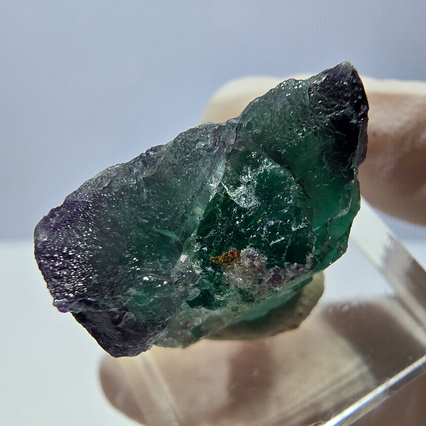 Klarer Phantom Fluorit Würfel, grün lila Okorusu, Namibia 23*20*11mm