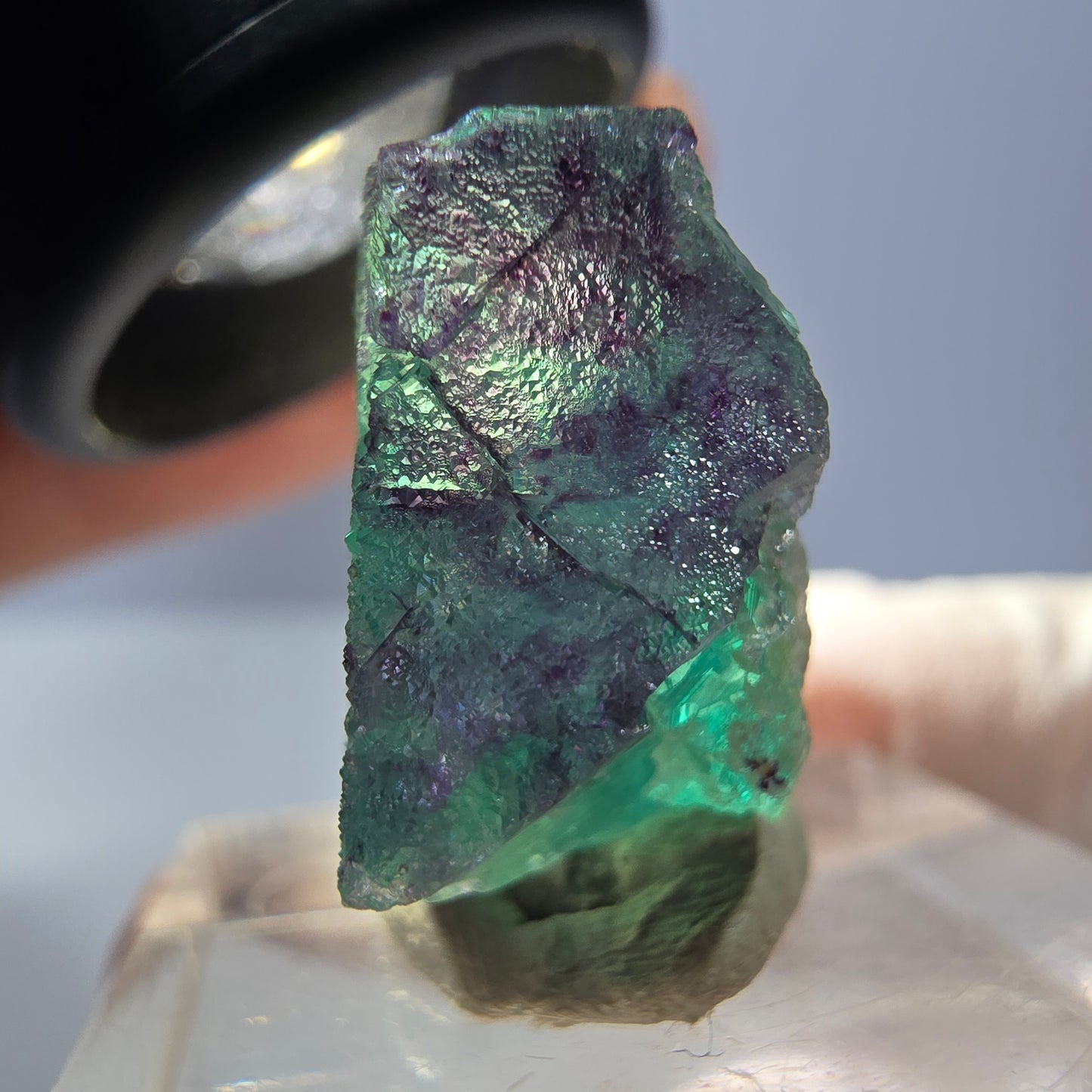 Klarer Phantom Fluorit Würfel, grün lila Okorusu, Namibia 23*20*11mm