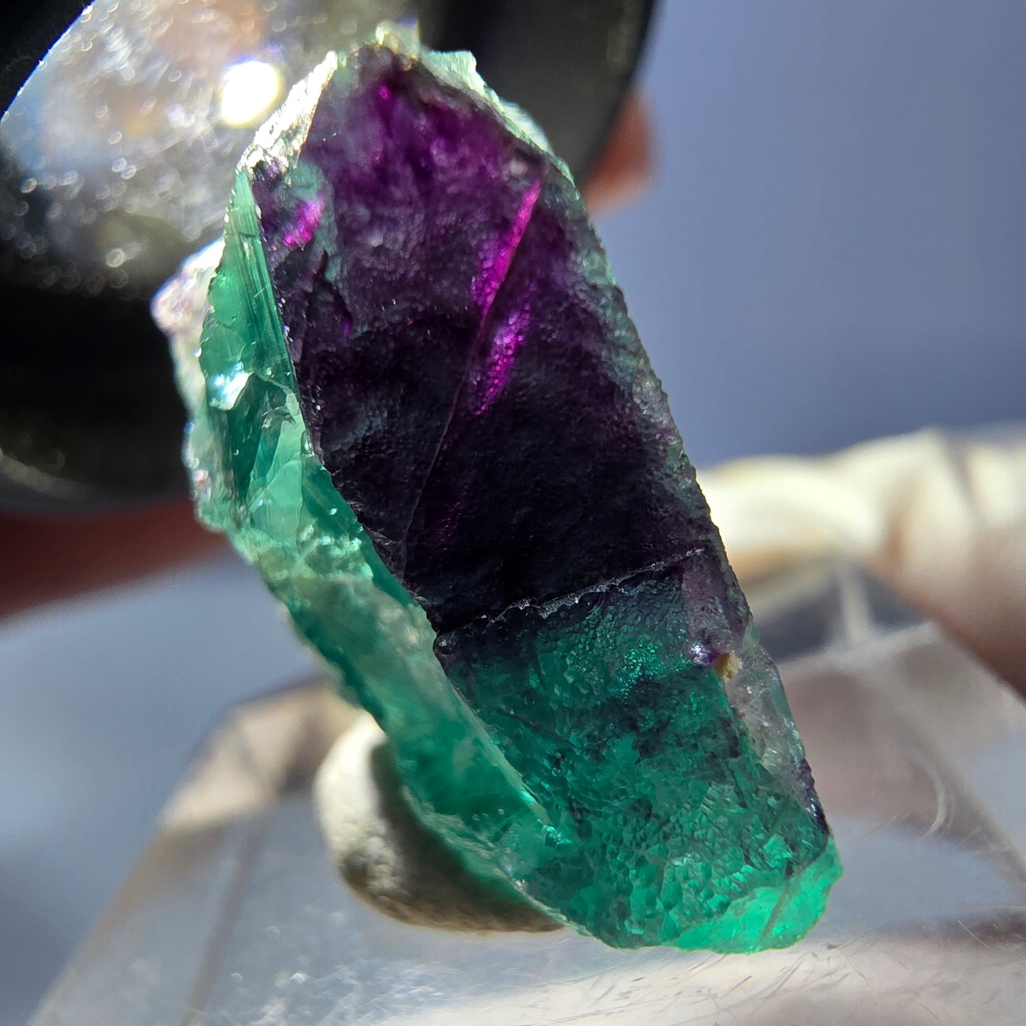 Klarer Phantom Fluorit Würfel, grün lila Okorusu, Namibia 23*20*11mm