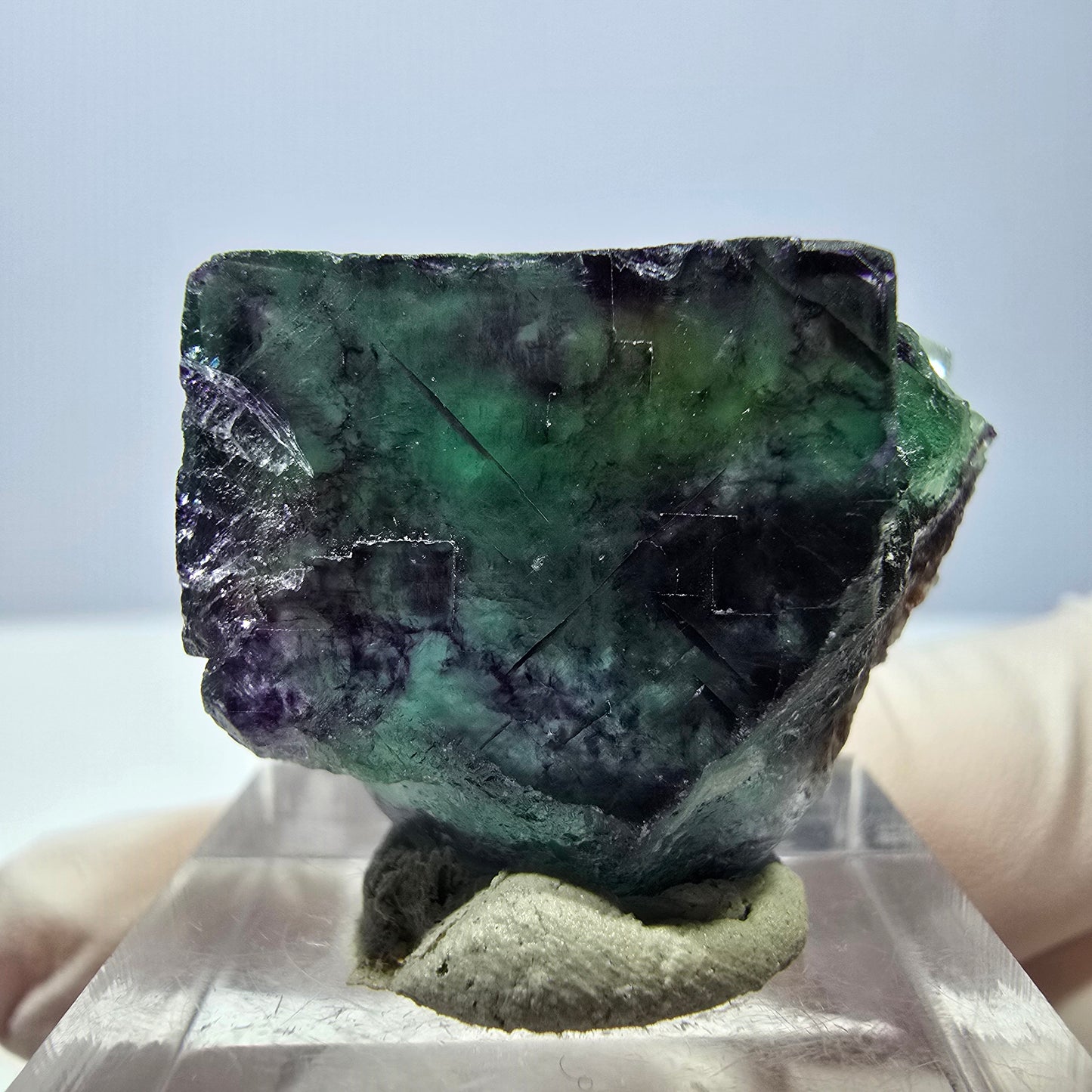 Klarer Phantom Fluorit Würfel, grün lila Okorusu, Namibia 28*23*15mm