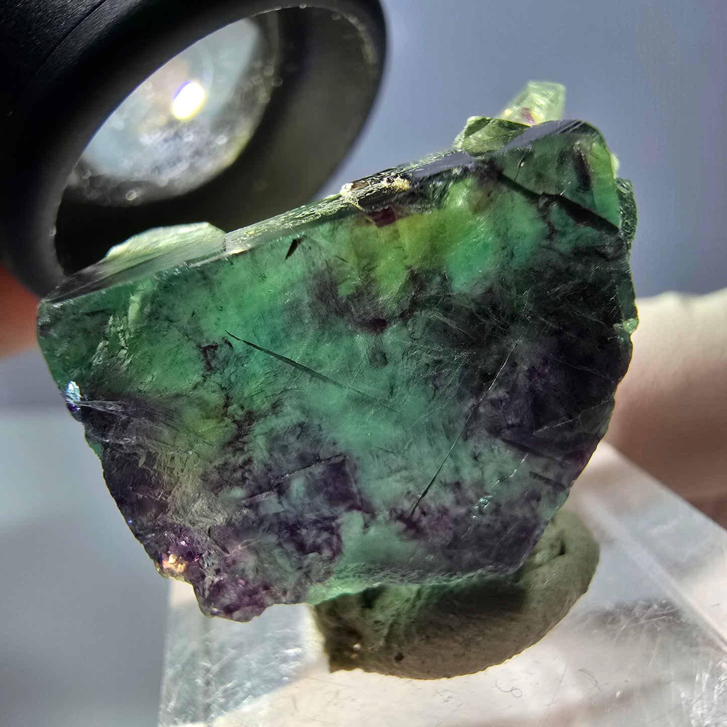 Klarer Phantom Fluorit Würfel, grün lila Okorusu, Namibia 28*23*15mm