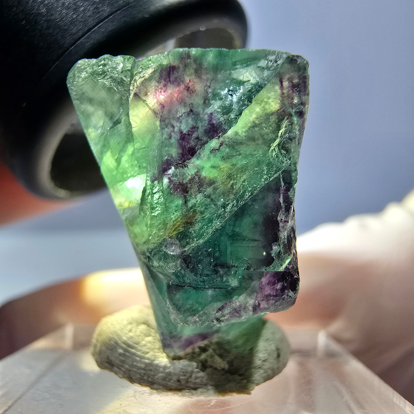 Klarer Phantom Fluorit Würfel, grün lila Okorusu, Namibia 28*23*15mm