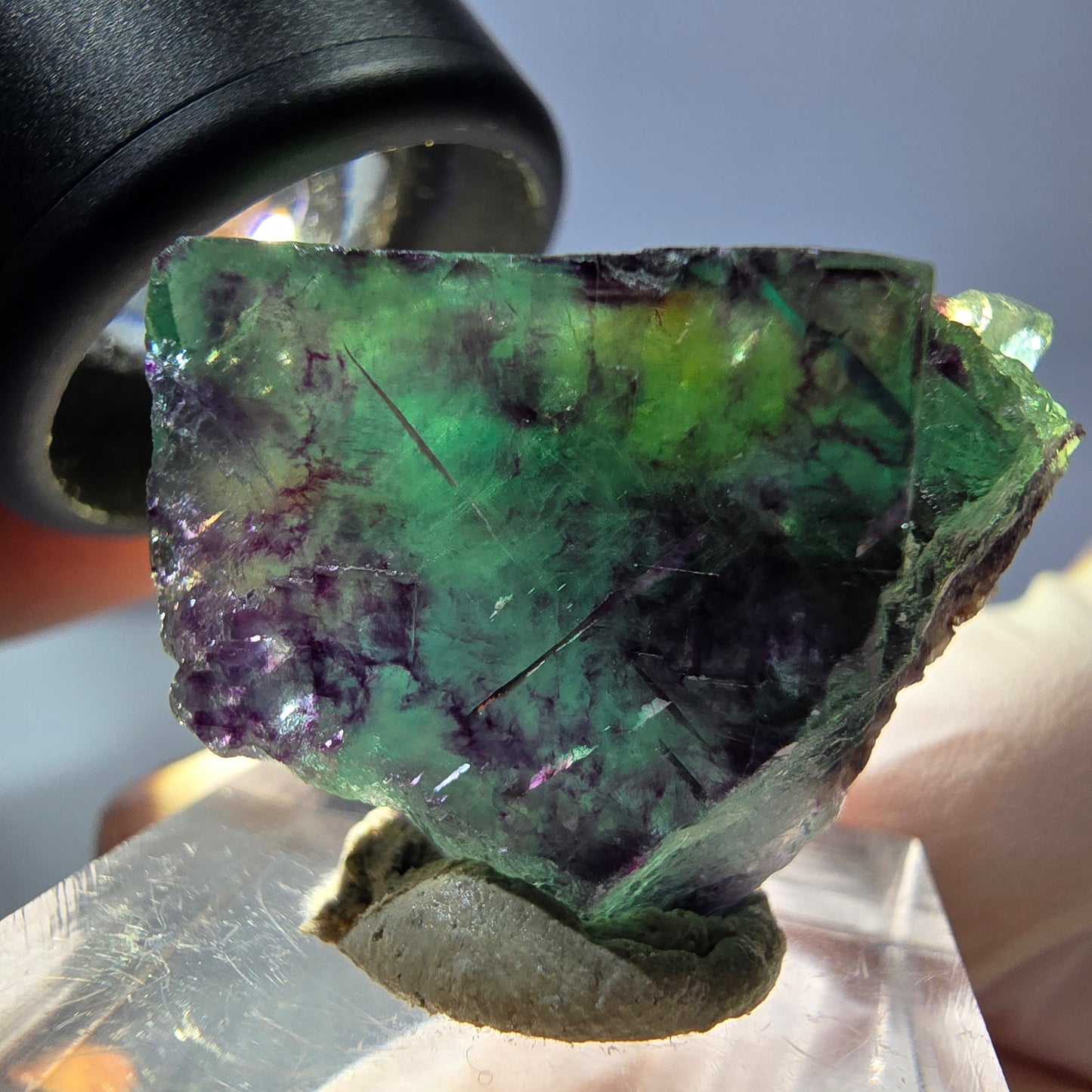 Klarer Phantom Fluorit Würfel, grün lila Okorusu, Namibia 28*23*15mm