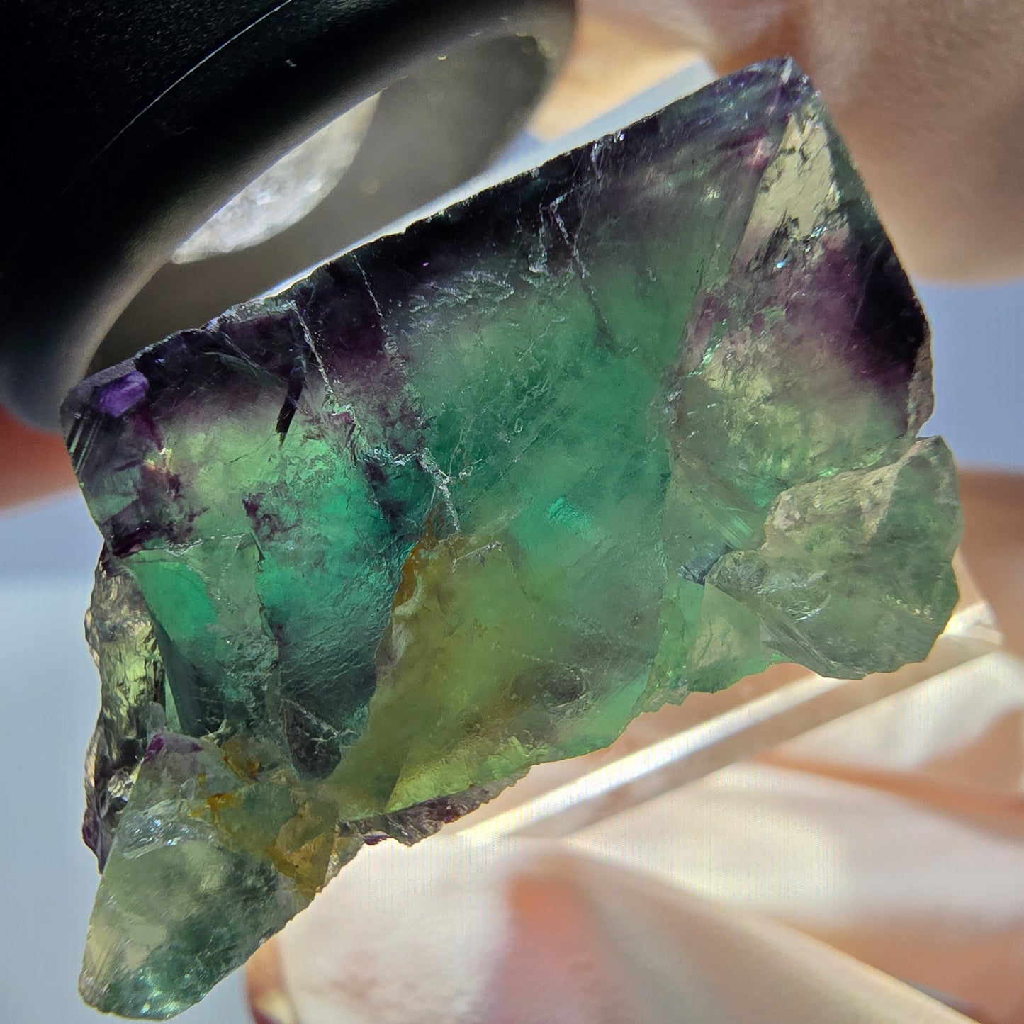 Klarer Phantom Fluorit Würfel, grün lila Okorusu, Namibia 28*23*15mm