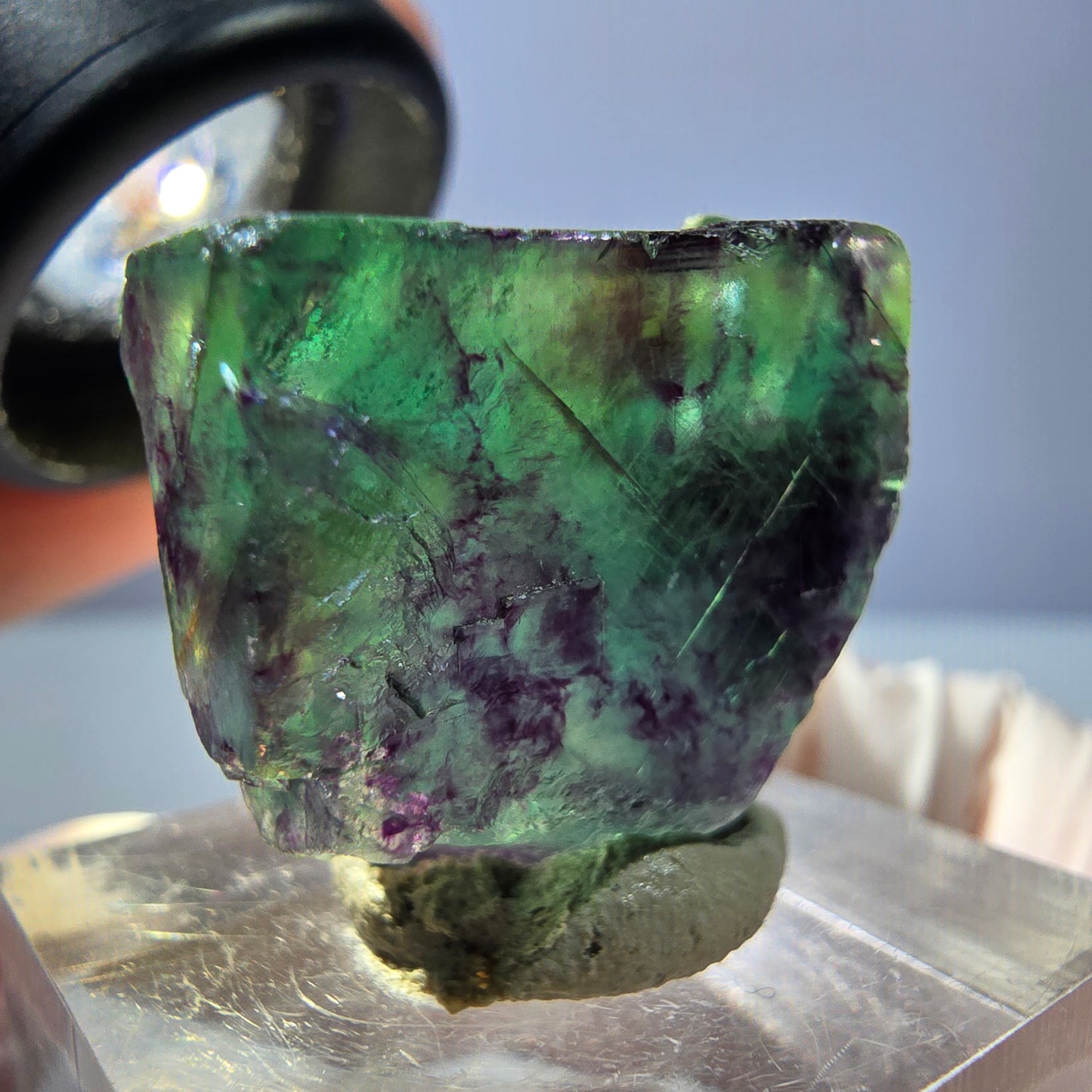 Klarer Phantom Fluorit Würfel, grün lila Okorusu, Namibia 28*23*15mm