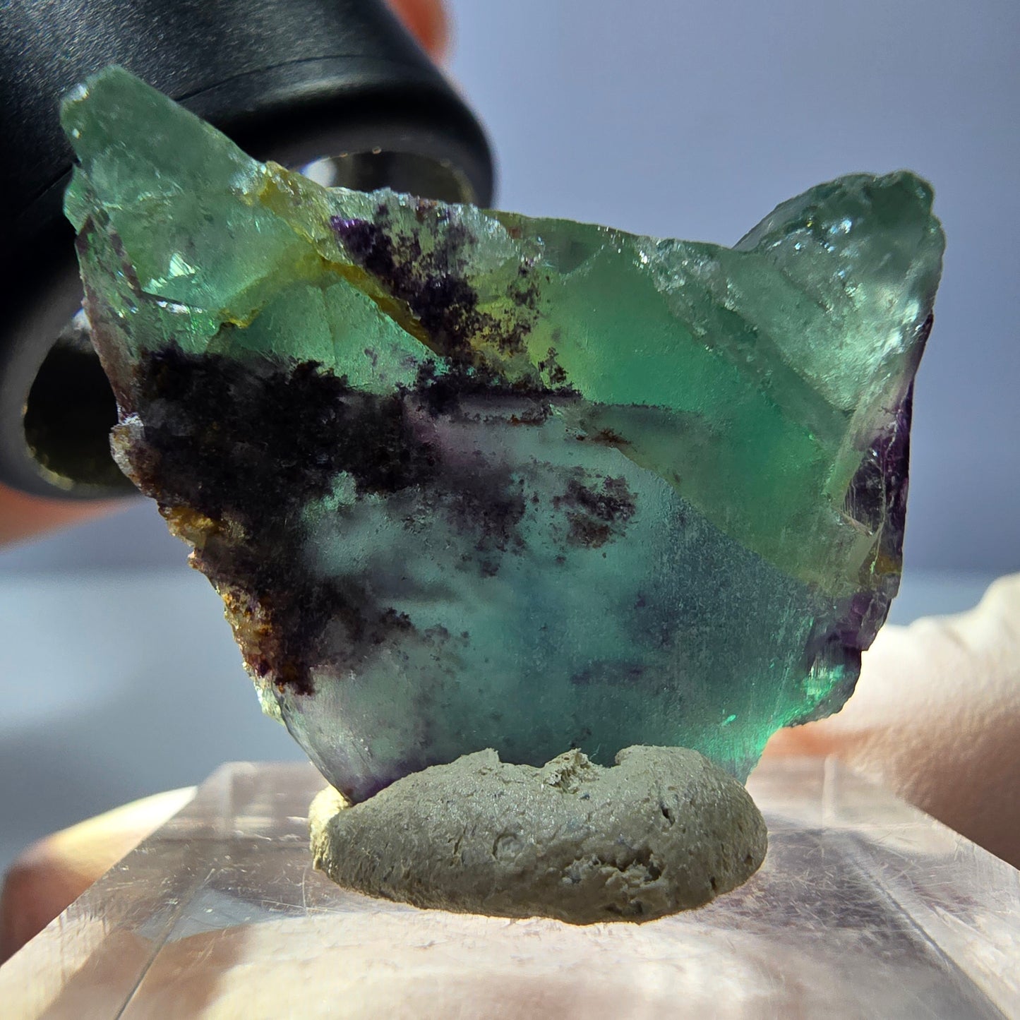 Klarer Phantom Fluorit Würfel, grün lila Okorusu, Namibia 28*23*15mm