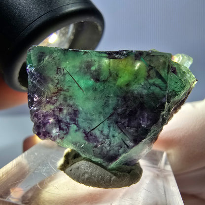 Klarer Phantom Fluorit Würfel, grün lila Okorusu, Namibia 28*23*15mm