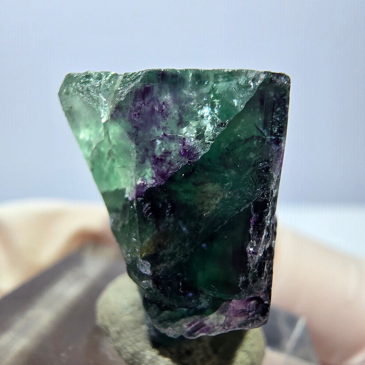 Klarer Phantom Fluorit Würfel, grün lila Okorusu, Namibia 28*23*15mm