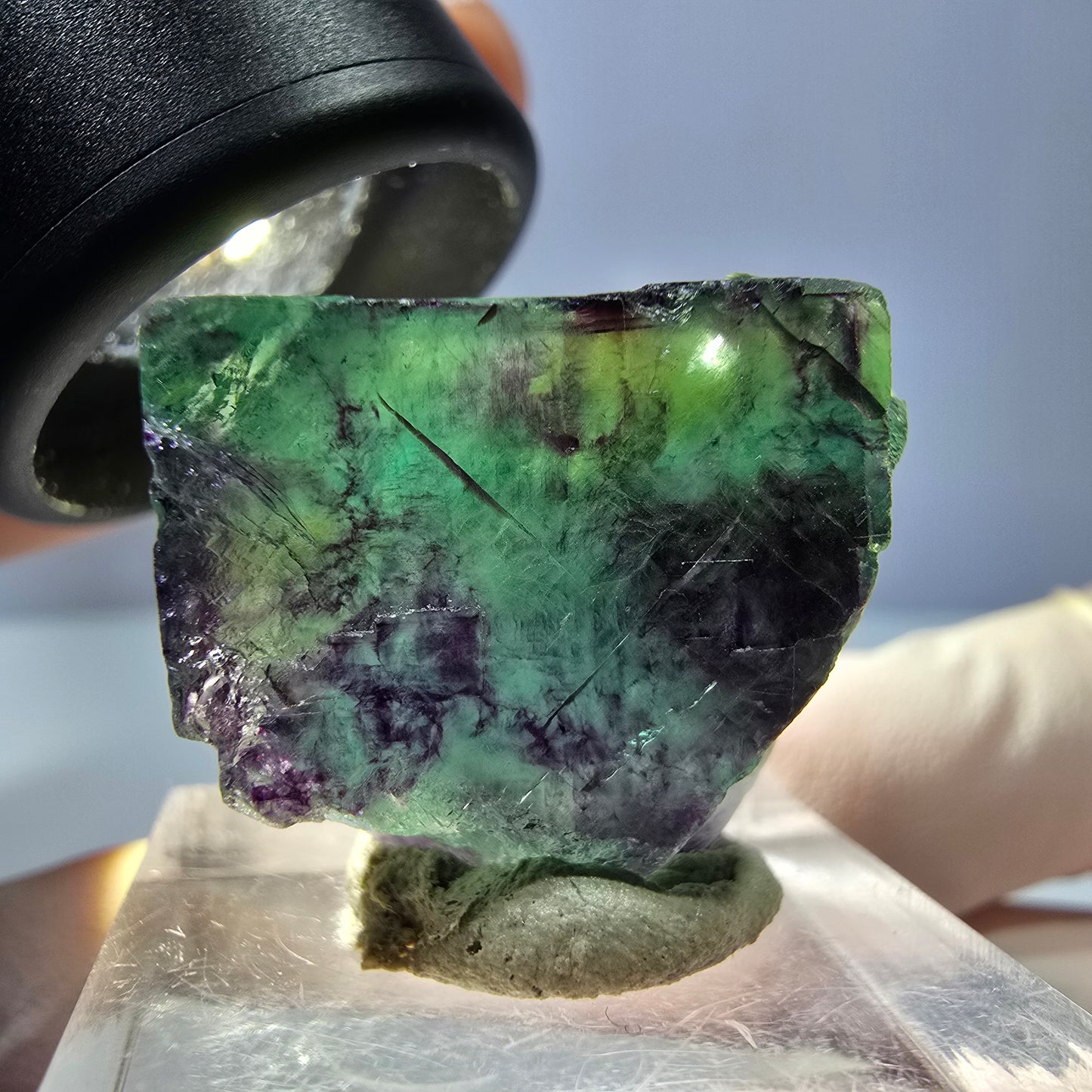 Klarer Phantom Fluorit Würfel, grün lila Okorusu, Namibia 28*23*15mm