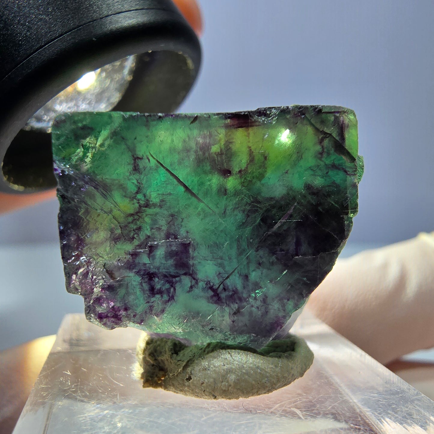 Klarer Phantom Fluorit Würfel, grün lila Okorusu, Namibia 28*23*15mm