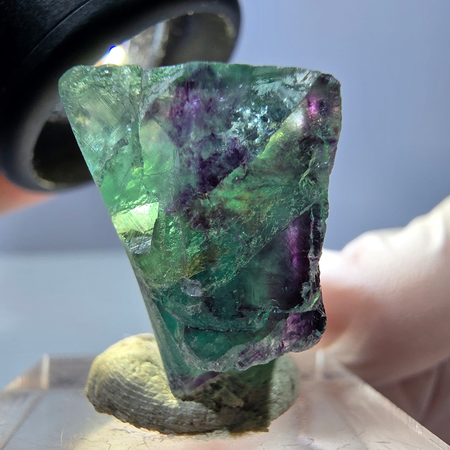 Klarer Phantom Fluorit Würfel, grün lila Okorusu, Namibia 28*23*15mm