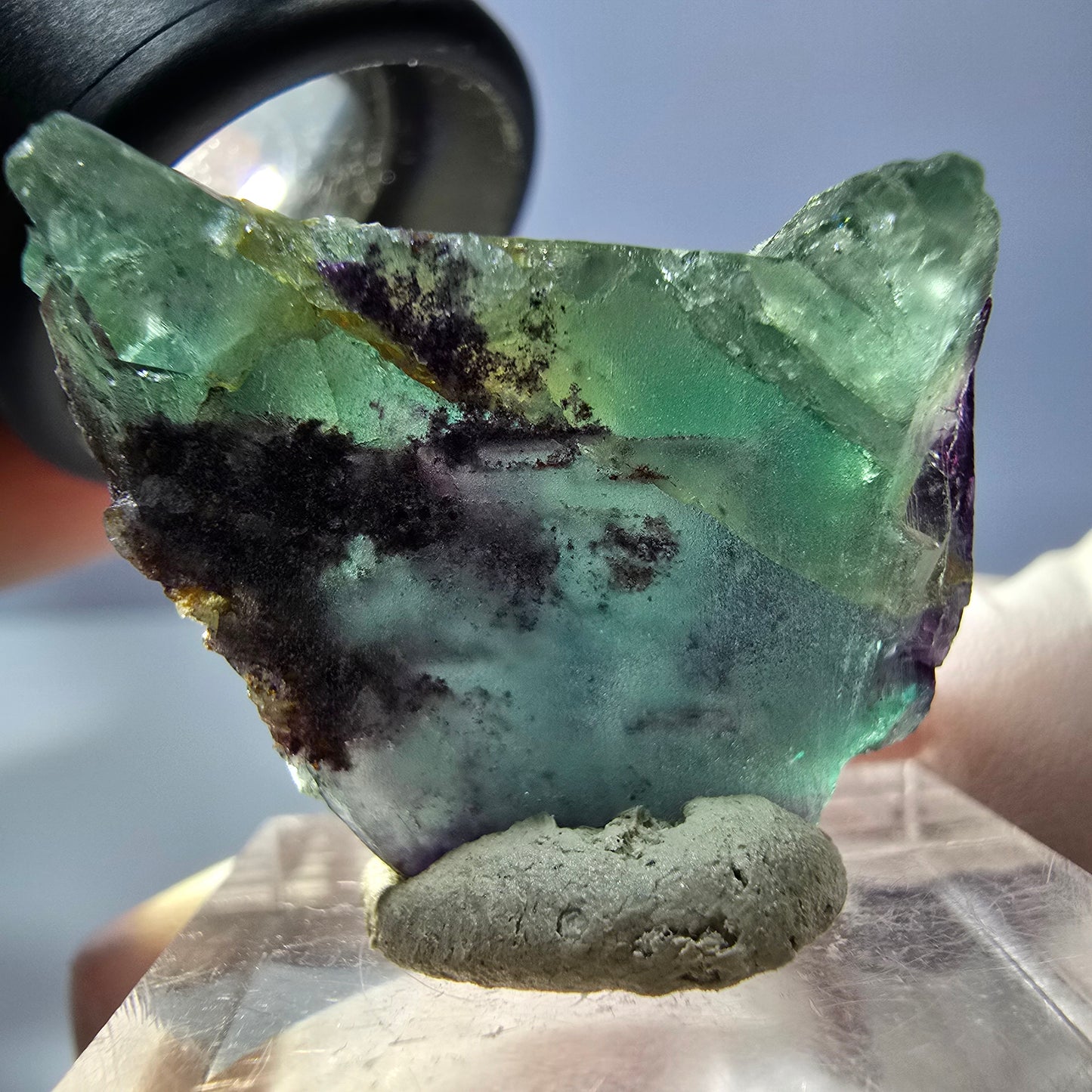 Klarer Phantom Fluorit Würfel, grün lila Okorusu, Namibia 28*23*15mm
